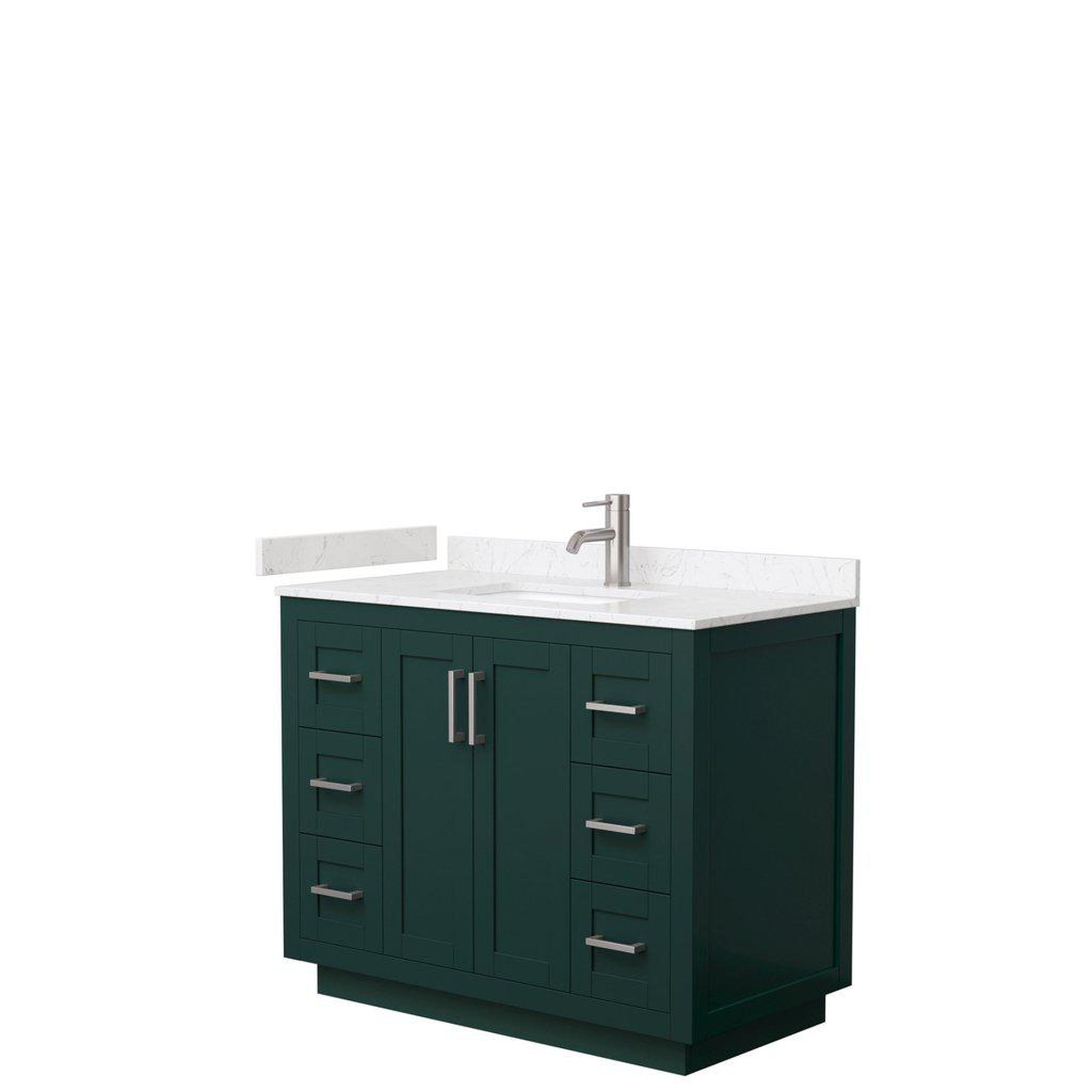 Wyndham Collection, Wyndham Collection Miranda 42" Single Bathroom Green Vanity Set With Light-Vein Carrara Cultured Marble Countertop, Undermount Square Sink, And Brushed Nickel Trim