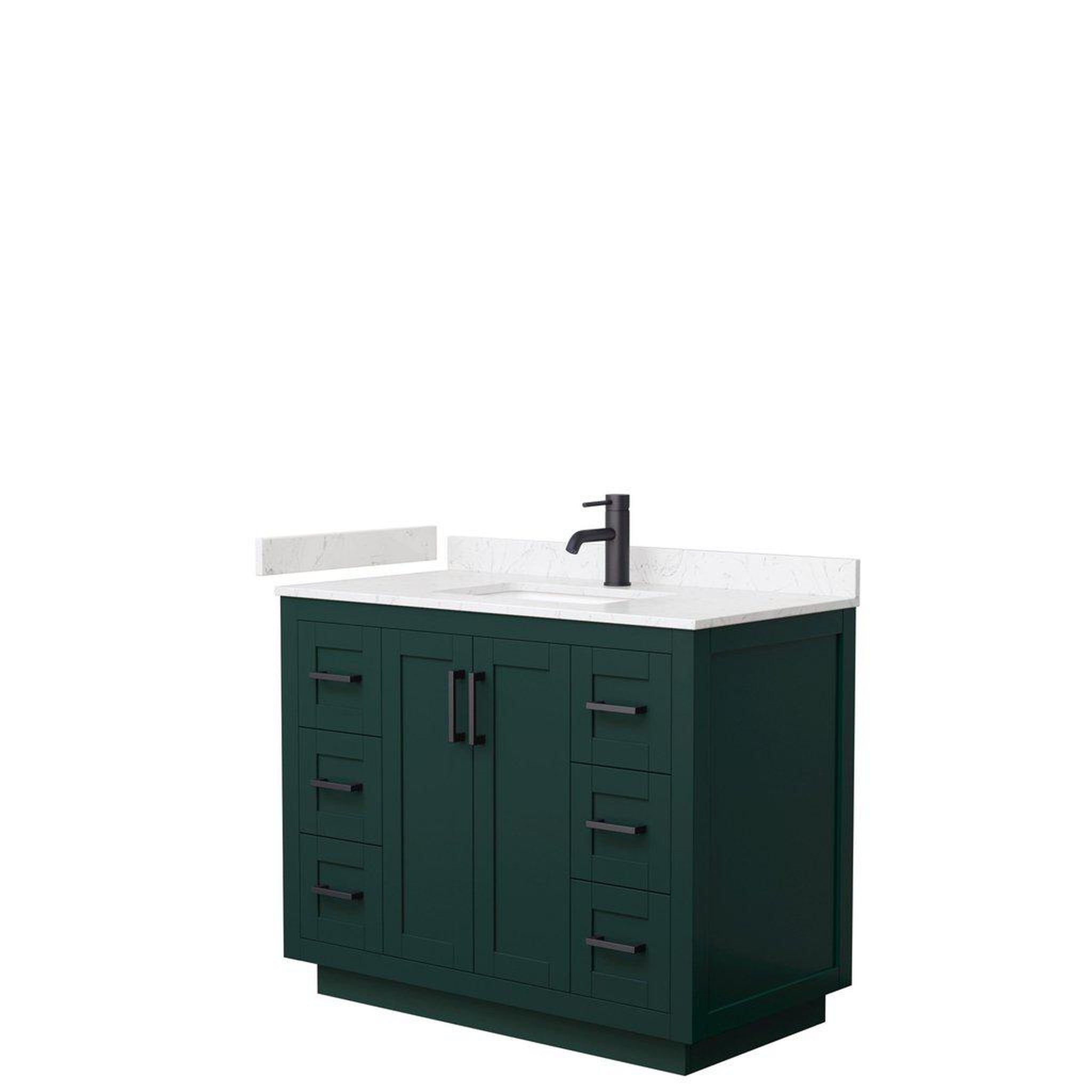 Wyndham Collection, Wyndham Collection Miranda 42" Single Bathroom Green Vanity Set With Light-Vein Carrara Cultured Marble Countertop, Undermount Square Sink, And Matte Black Trim