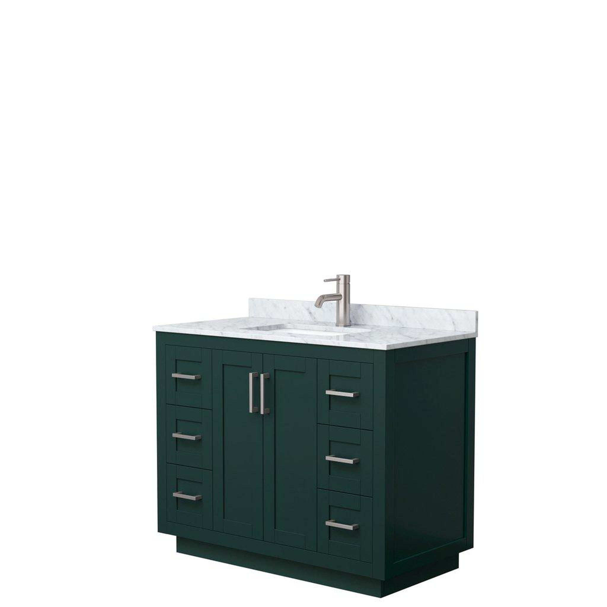 Wyndham Collection, Wyndham Collection Miranda 42" Single Bathroom Green Vanity Set With White Carrara Marble Countertop, Undermount Square Sink, And Brushed Nickel Trim