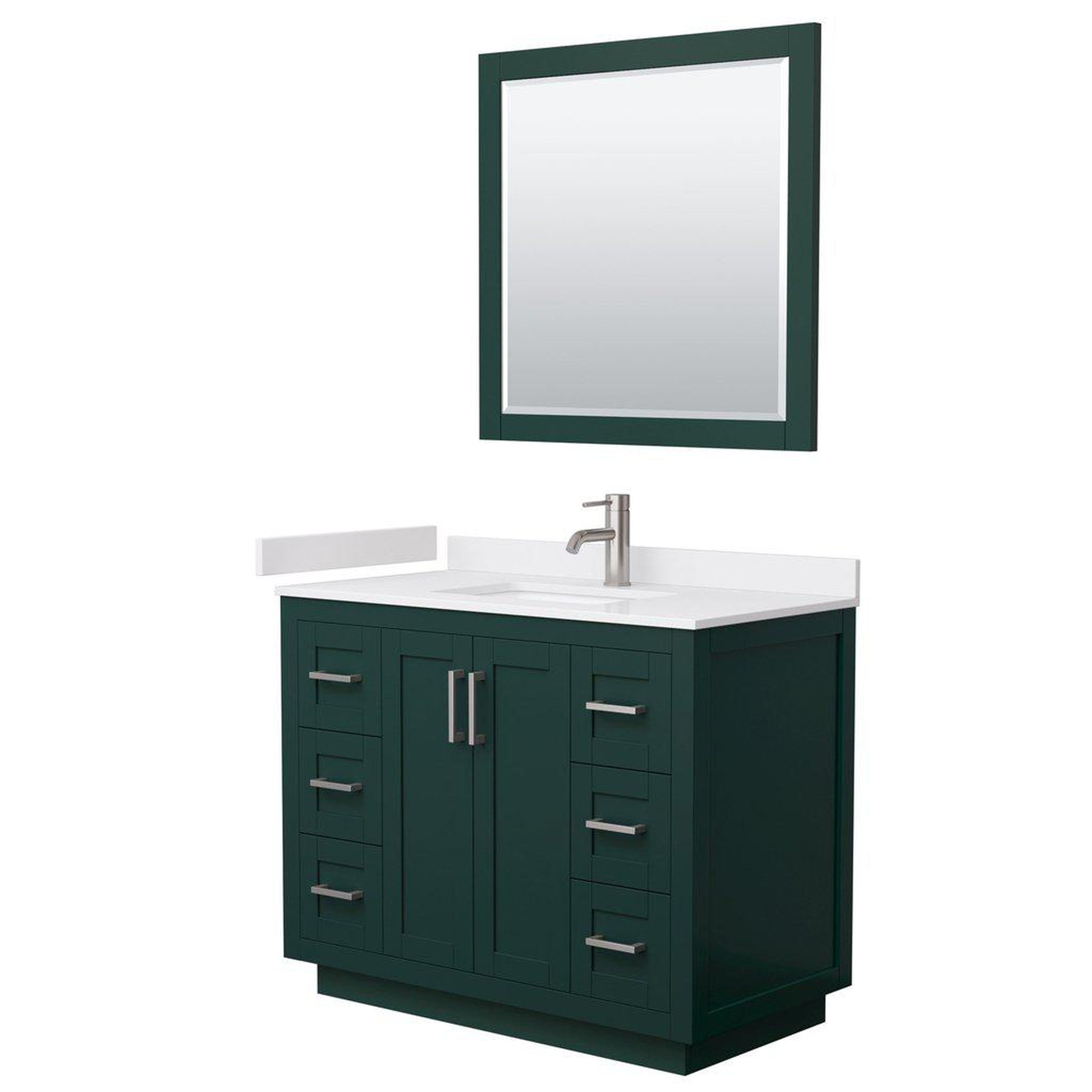 Wyndham Collection, Wyndham Collection Miranda 42" Single Bathroom Green Vanity Set With White Cultured Marble Countertop, Undermount Square Sink, 34" Mirror And Brushed Nickel Trim