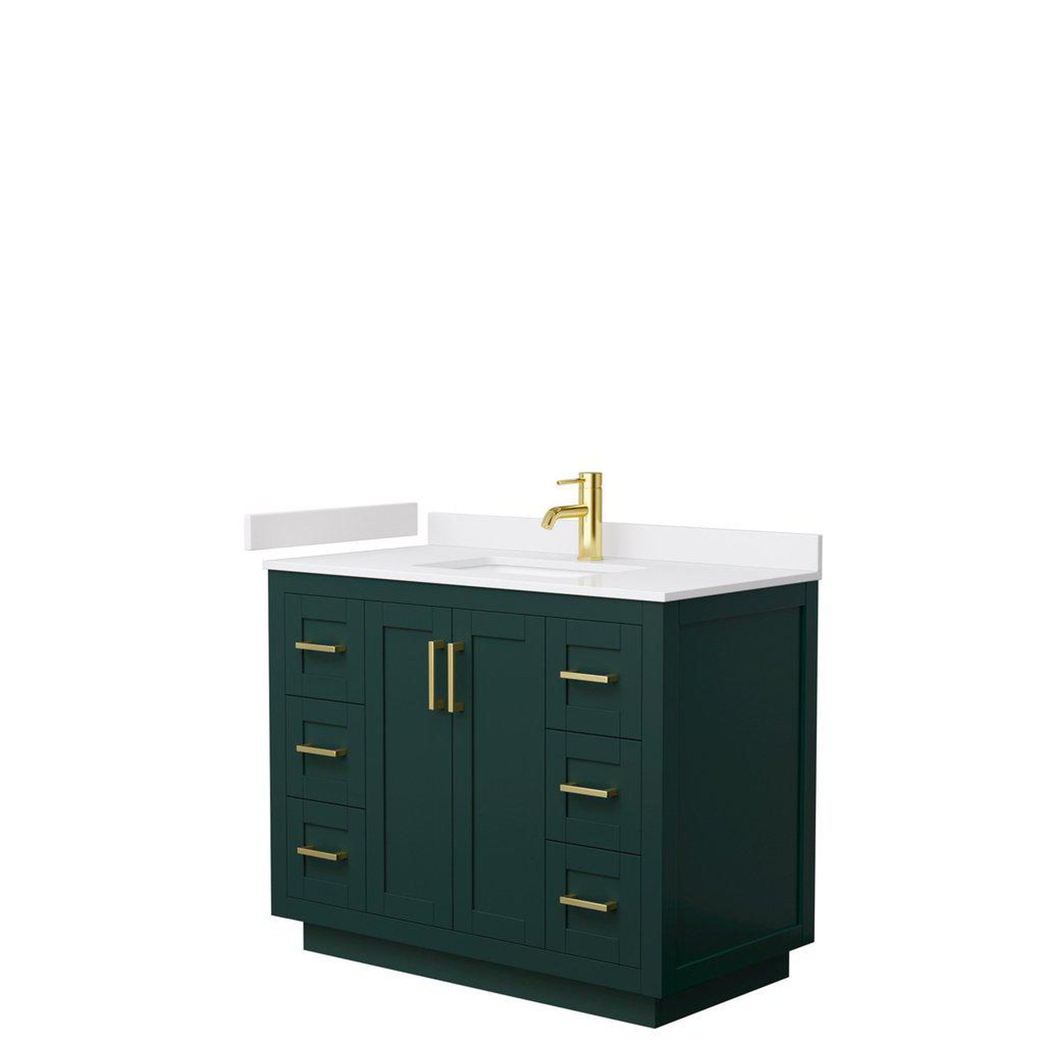 Wyndham Collection, Wyndham Collection Miranda 42" Single Bathroom Green Vanity Set With White Cultured Marble Countertop, Undermount Square Sink, And Brushed Gold Trim