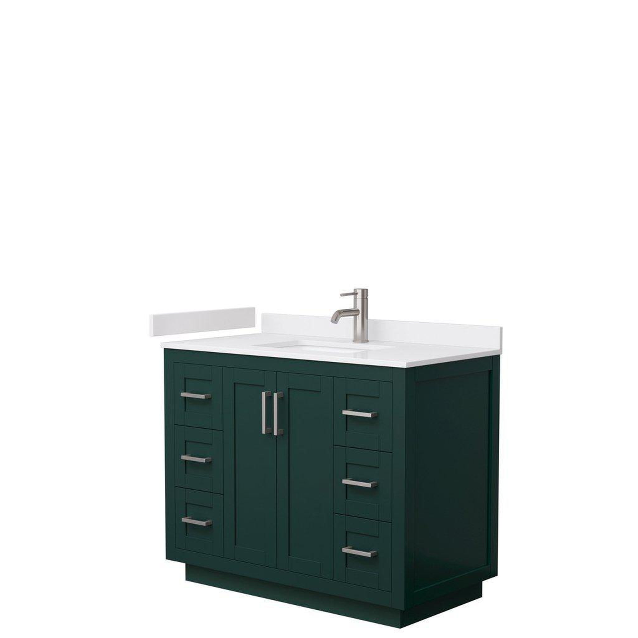 Wyndham Collection, Wyndham Collection Miranda 42" Single Bathroom Green Vanity Set With White Cultured Marble Countertop, Undermount Square Sink, And Brushed Nickel Trim