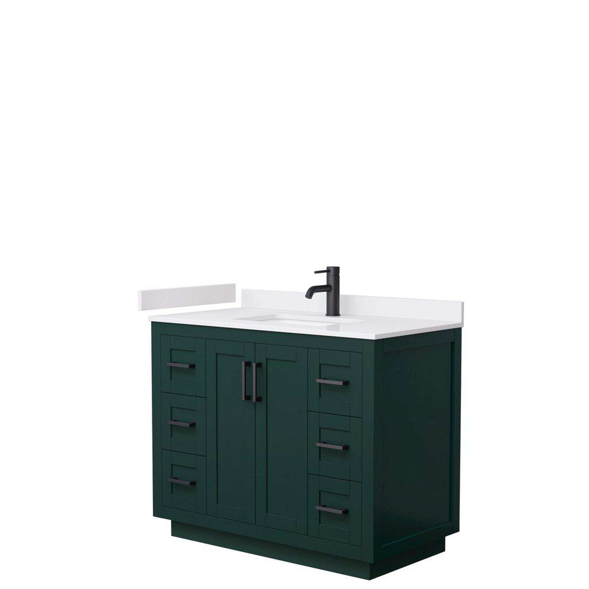 Wyndham Collection, Wyndham Collection Miranda 42" Single Bathroom Green Vanity Set With White Cultured Marble Countertop, Undermount Square Sink, And Matte Black Trim