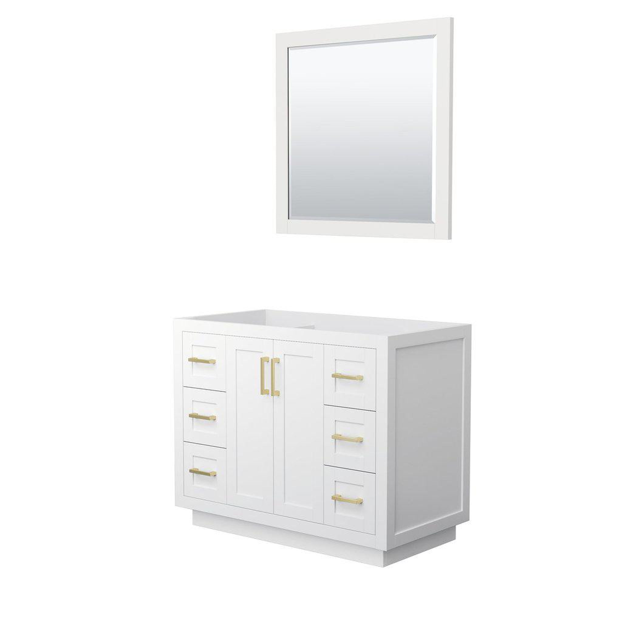 Wyndham Collection, Wyndham Collection Miranda 42" Single Bathroom White Vanity Set With 34" Mirror And Brushed Gold Trim