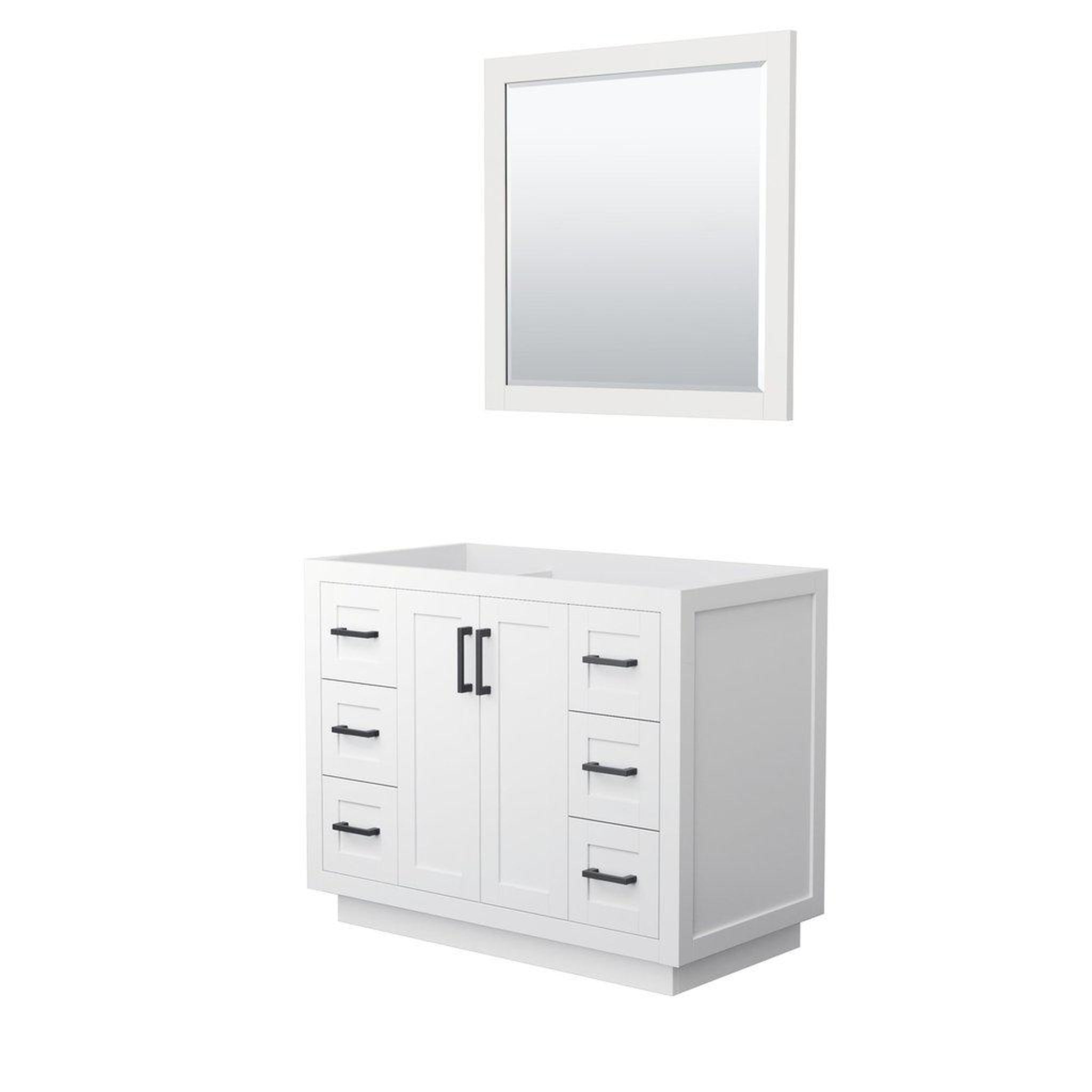 Wyndham Collection, Wyndham Collection Miranda 42" Single Bathroom White Vanity Set With 34" Mirror And Matte Black Trim