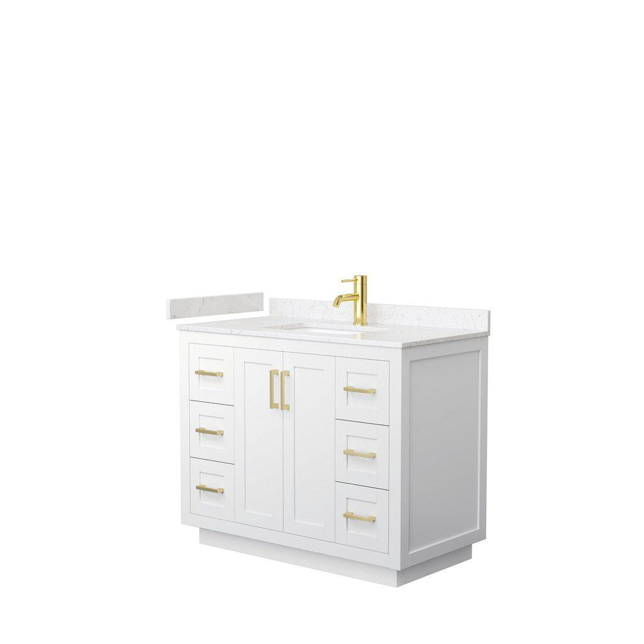 Wyndham Collection, Wyndham Collection Miranda 42" Single Bathroom White Vanity Set With Light-Vein Carrara Cultured Marble Countertop, Undermount Square Sink, And Brushed Gold Trim