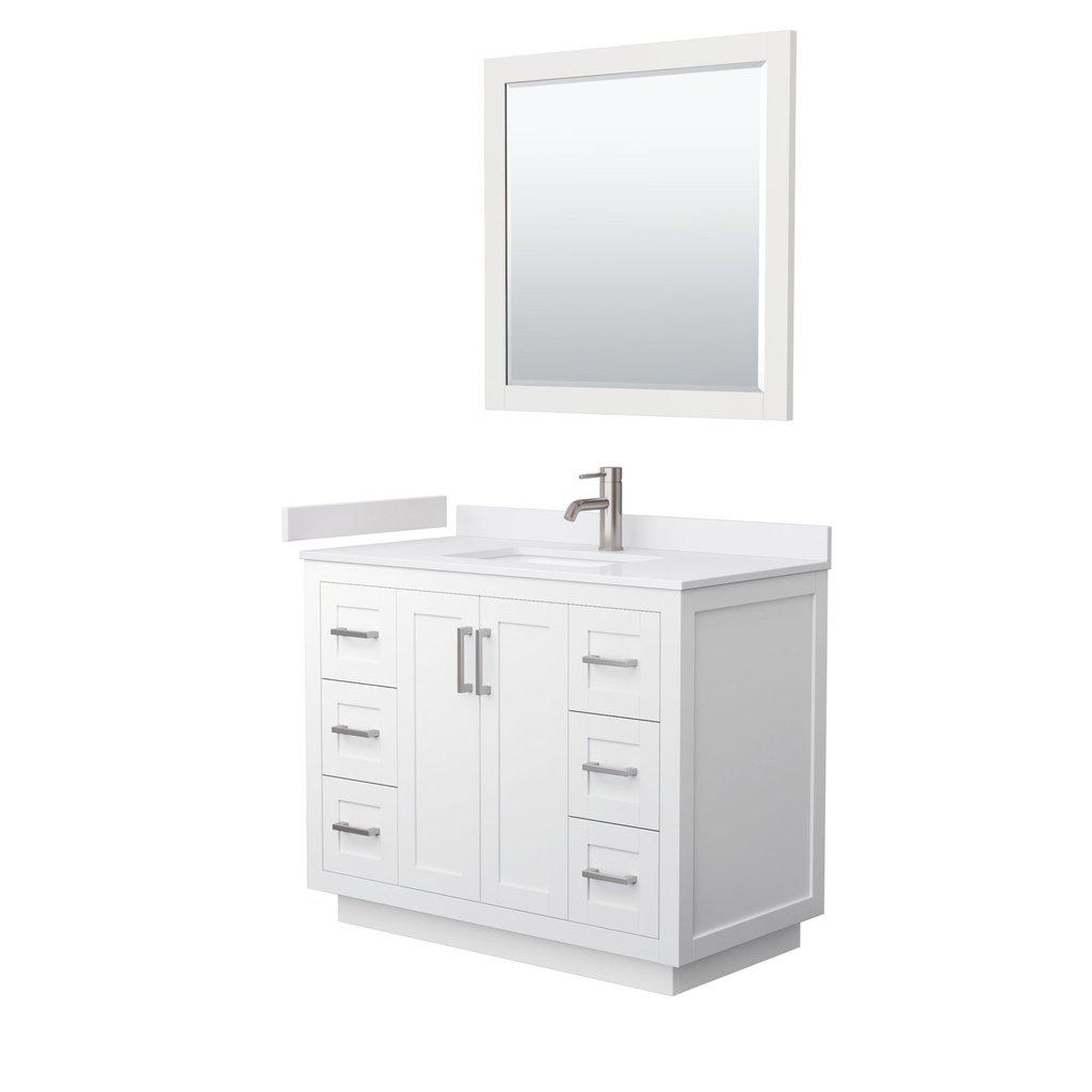 Wyndham Collection, Wyndham Collection Miranda 42" Single Bathroom White Vanity Set With White Cultured Marble Countertop, Undermount Square Sink, 34" Mirror And Brushed Nickel Trim