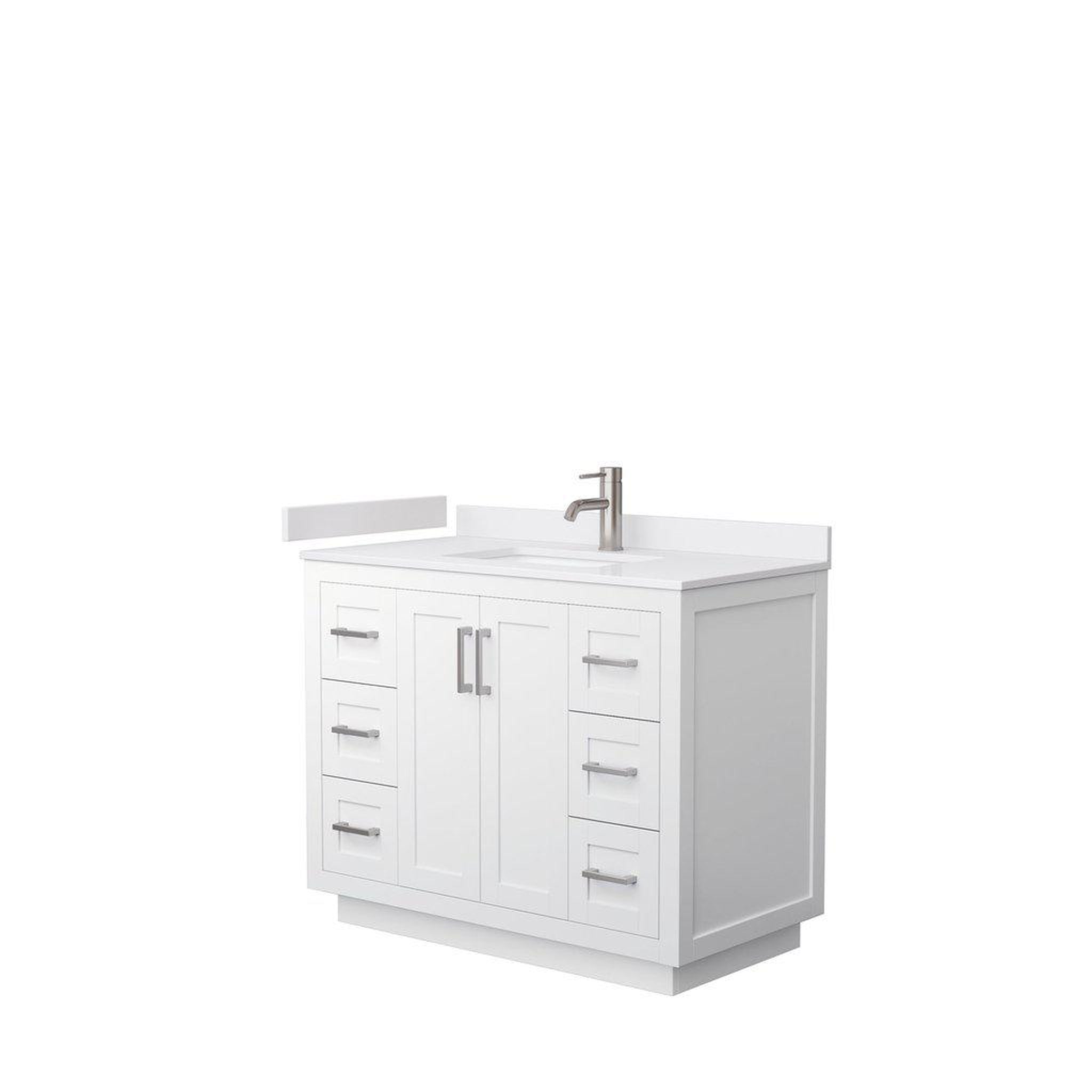 Wyndham Collection, Wyndham Collection Miranda 42" Single Bathroom White Vanity Set With White Cultured Marble Countertop, Undermount Square Sink, And Brushed Nickel Trim