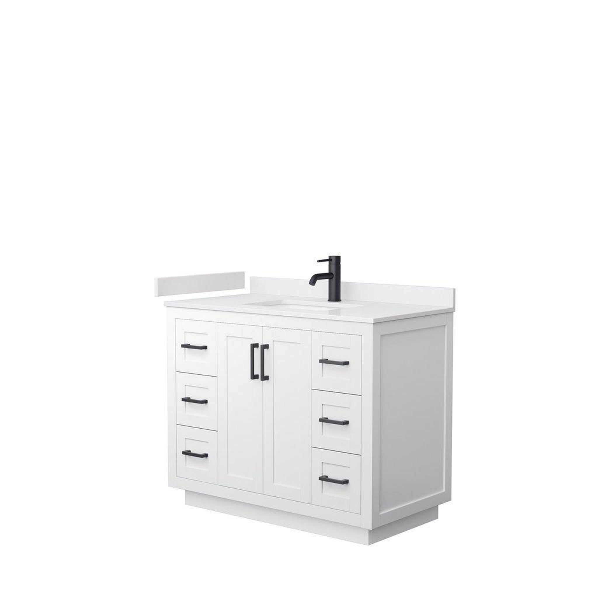 Wyndham Collection, Wyndham Collection Miranda 42" Single Bathroom White Vanity Set With White Cultured Marble Countertop, Undermount Square Sink, And Matte Black Trim