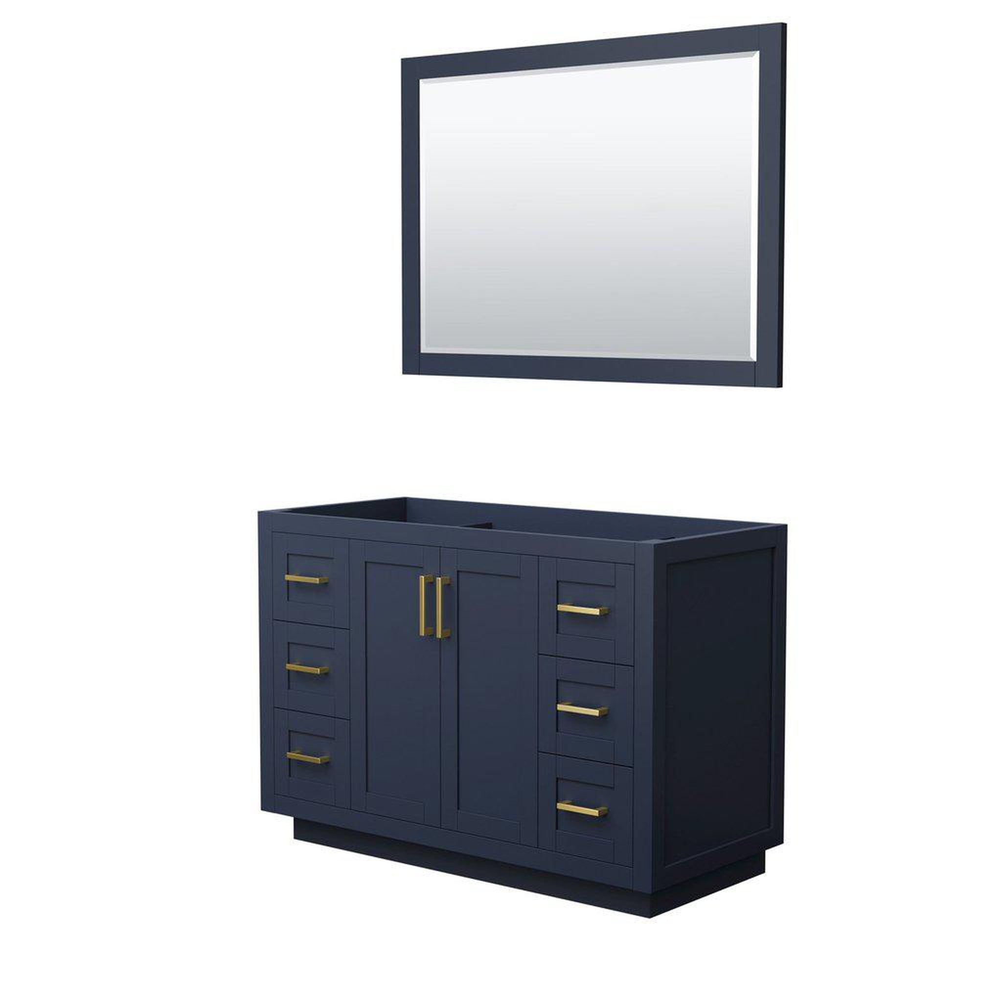 Wyndham Collection, Wyndham Collection Miranda 48" Single Bathroom Dark Blue Vanity Set With 46" Mirror And Brushed Gold Trim