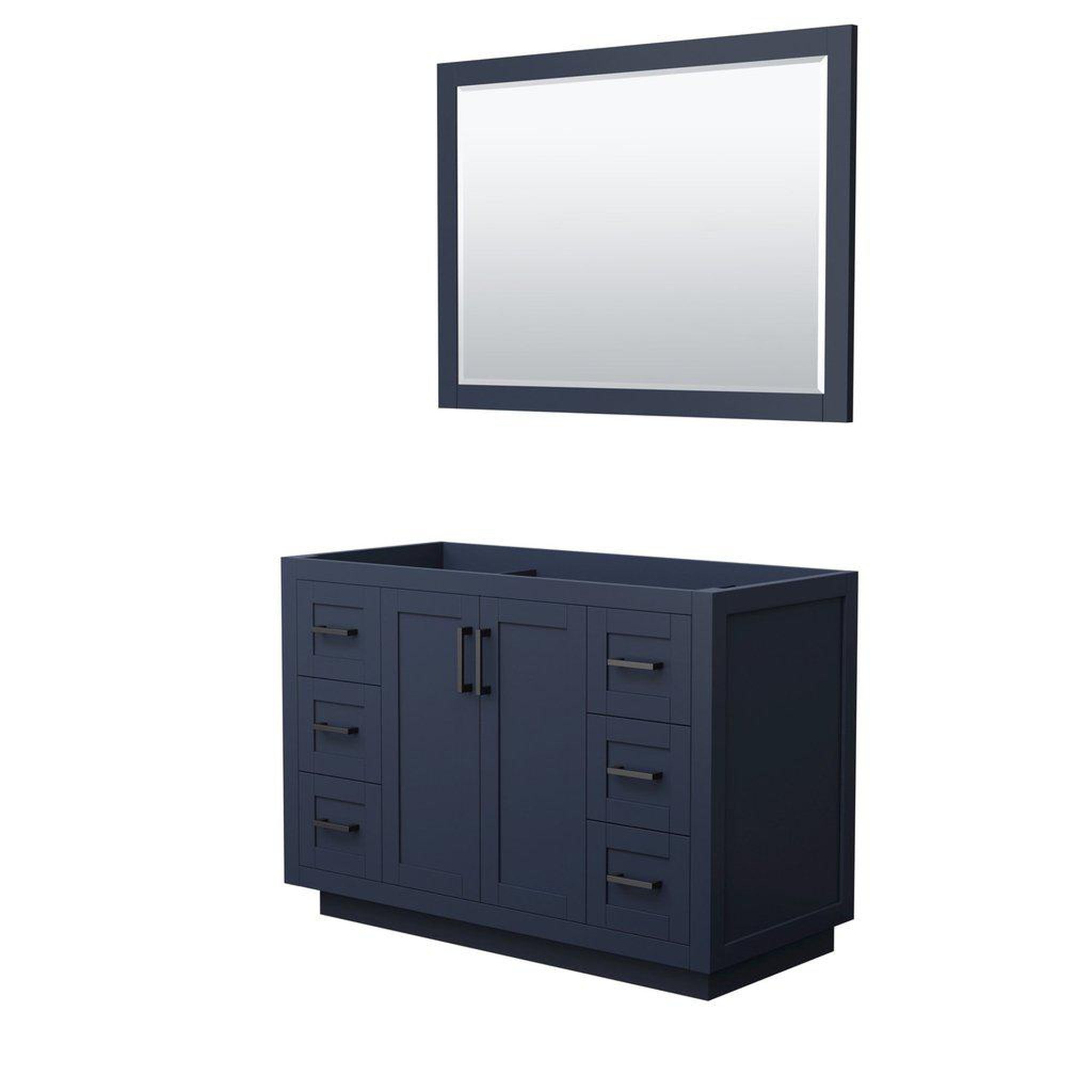 Wyndham Collection, Wyndham Collection Miranda 48" Single Bathroom Dark Blue Vanity Set With 46" Mirror And Matte Black Trim