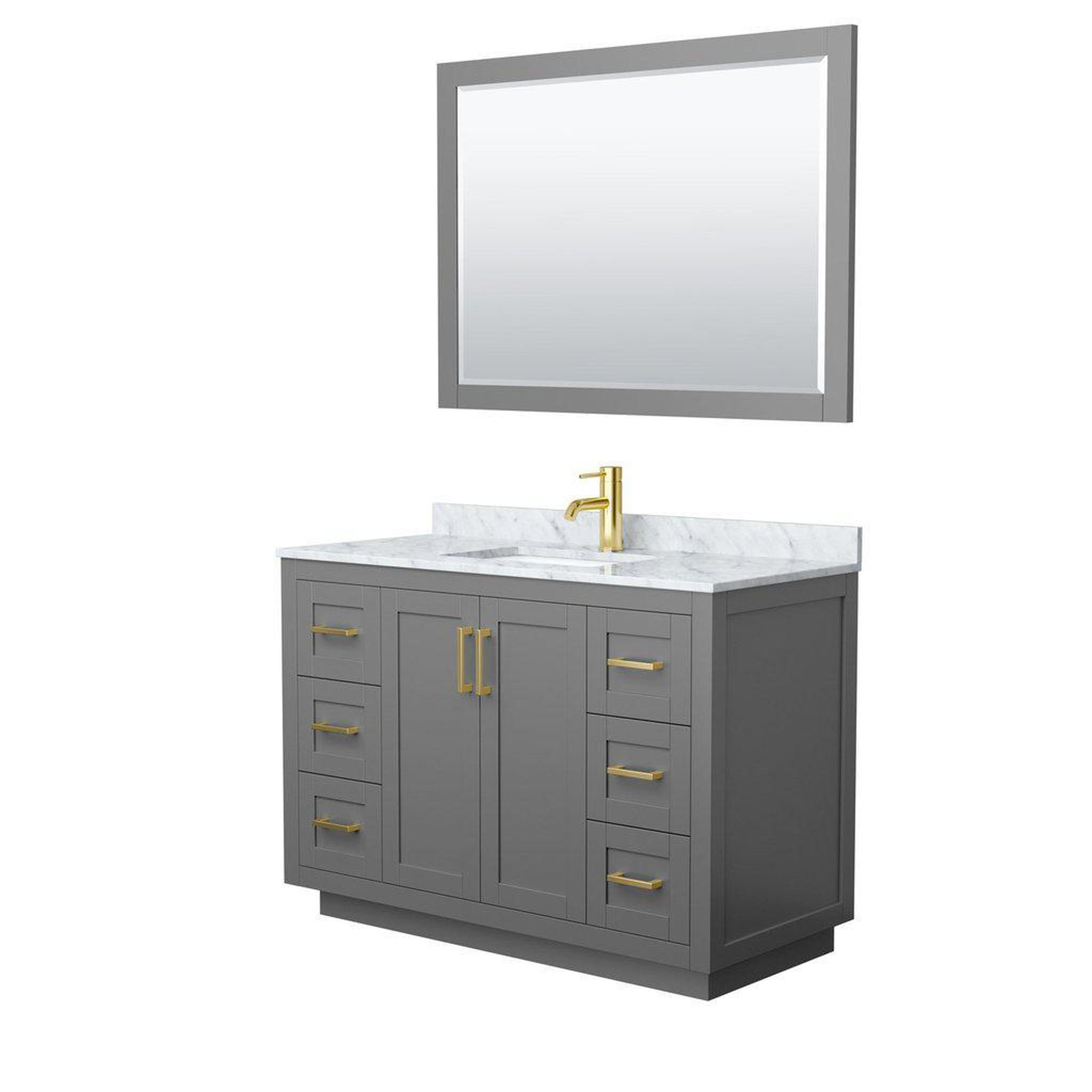 Wyndham Collection, Wyndham Collection Miranda 48" Single Bathroom Dark Gray Vanity Set With White Carrara Marble Countertop, Undermount Square Sink, 46" Mirror And Brushed Gold Trim