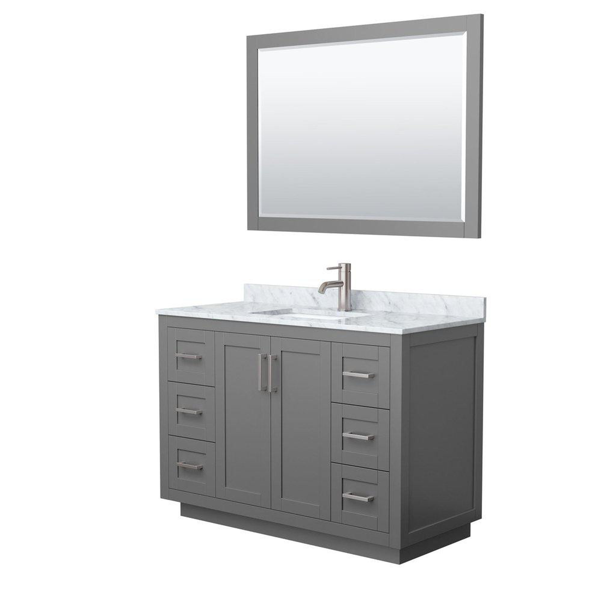 Wyndham Collection, Wyndham Collection Miranda 48" Single Bathroom Dark Gray Vanity Set With White Carrara Marble Countertop, Undermount Square Sink, 46" Mirror And Brushed Nickel Trim