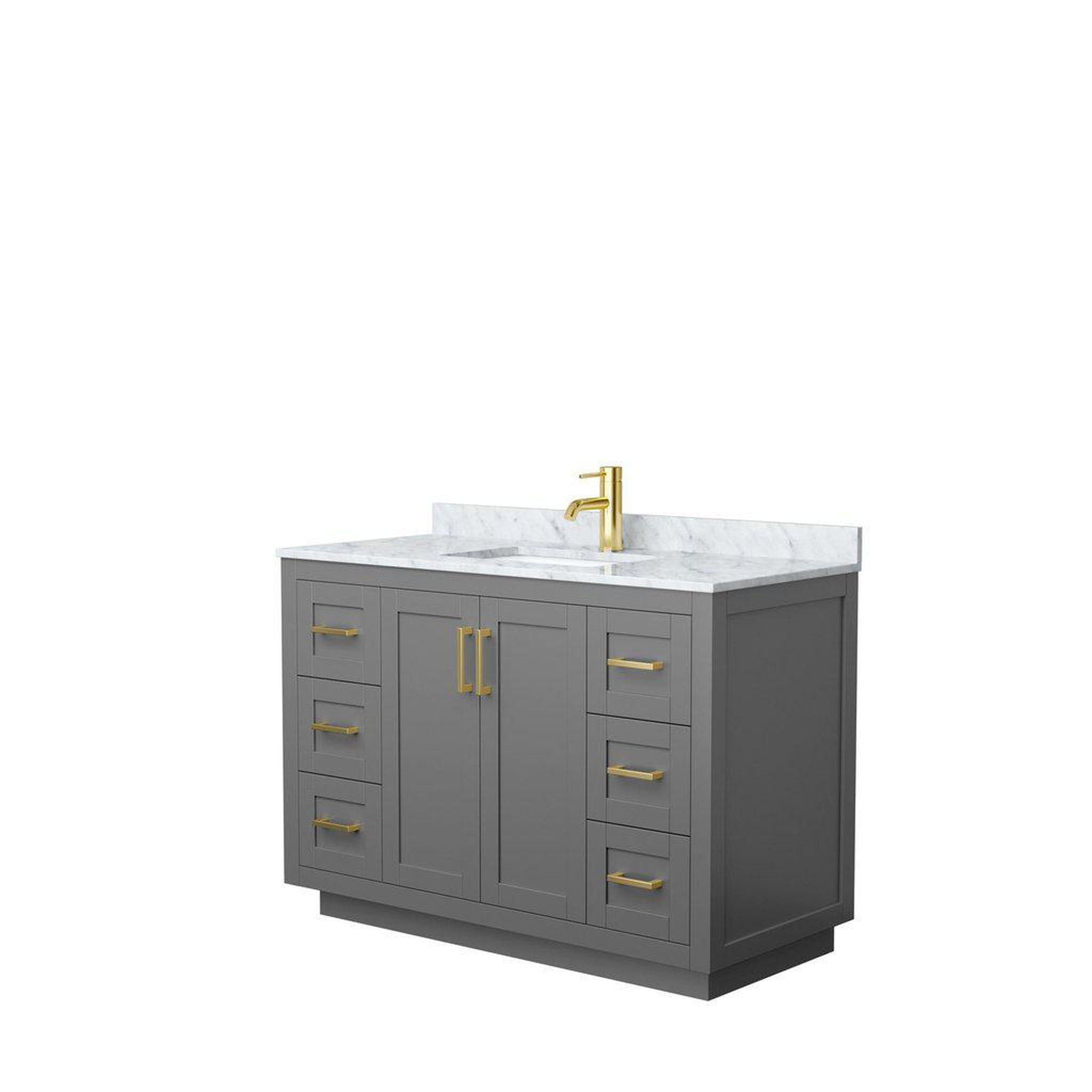 Wyndham Collection, Wyndham Collection Miranda 48" Single Bathroom Dark Gray Vanity Set With White Carrara Marble Countertop, Undermount Square Sink, And Brushed Gold Trim