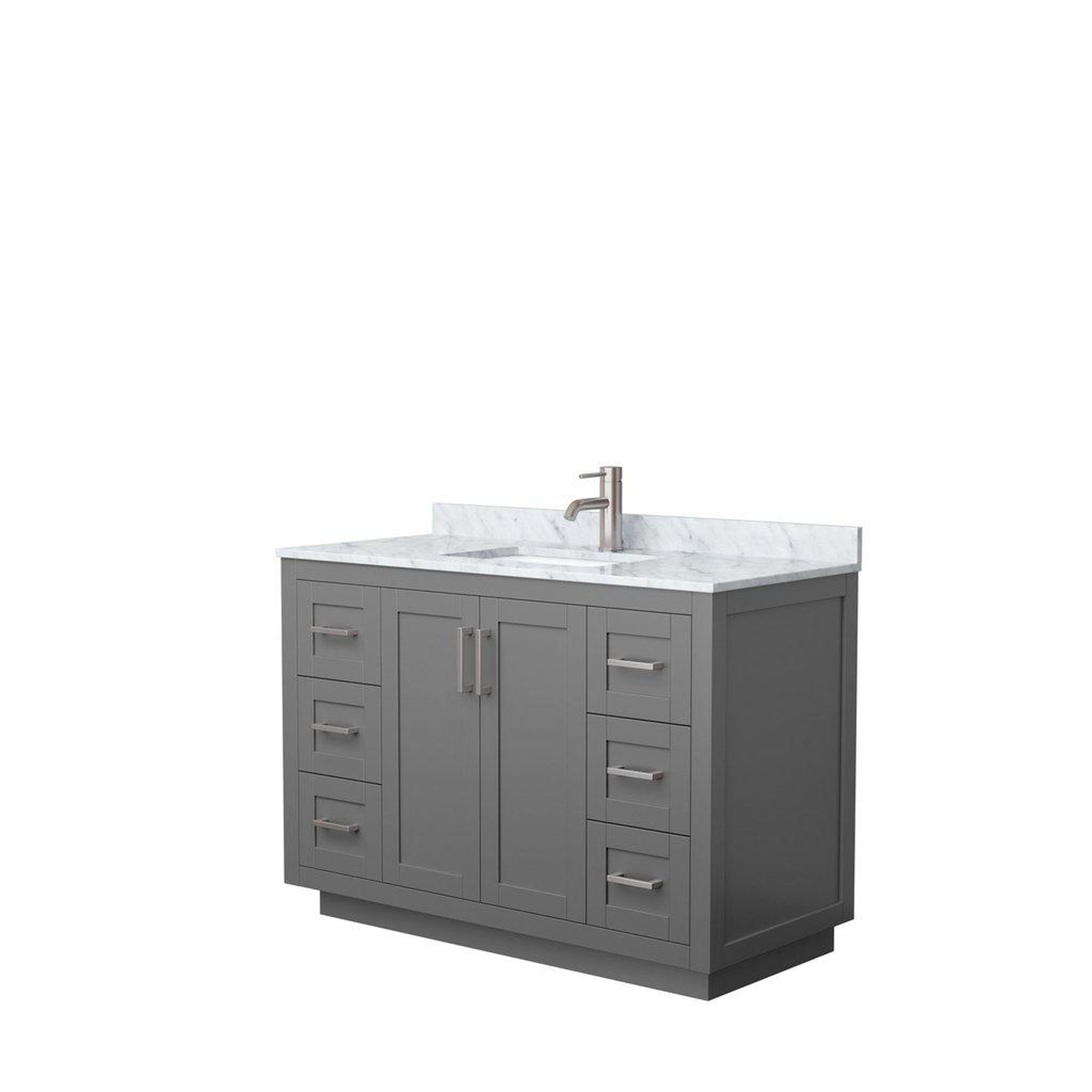 Wyndham Collection, Wyndham Collection Miranda 48" Single Bathroom Dark Gray Vanity Set With White Carrara Marble Countertop, Undermount Square Sink, And Brushed Nickel Trim