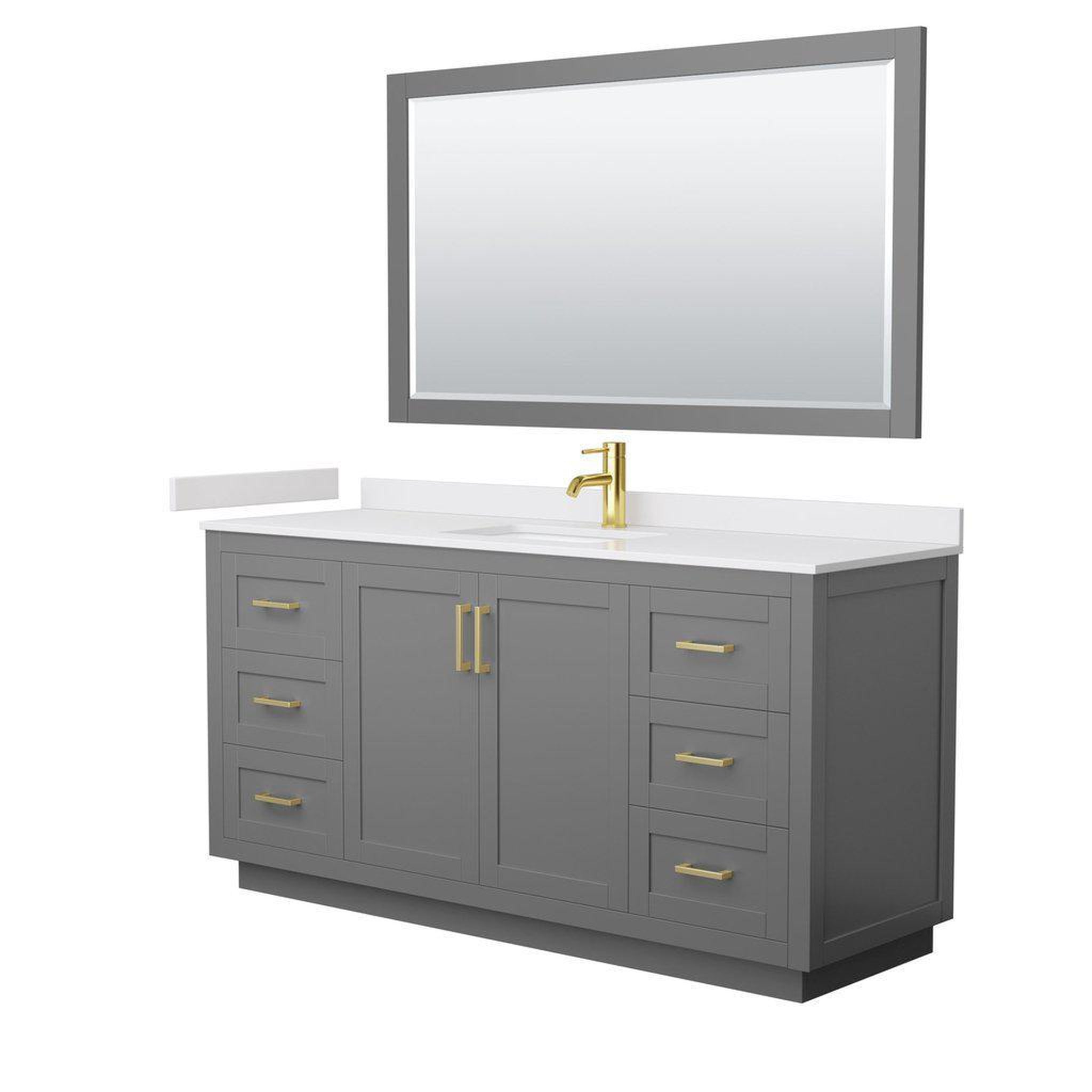 Wyndham Collection, Wyndham Collection Miranda 66" Single Bathroom Dark Gray Vanity Set With White Cultured Marble Countertop, Undermount Square Sink, 58" Mirror And Brushed Gold Trim