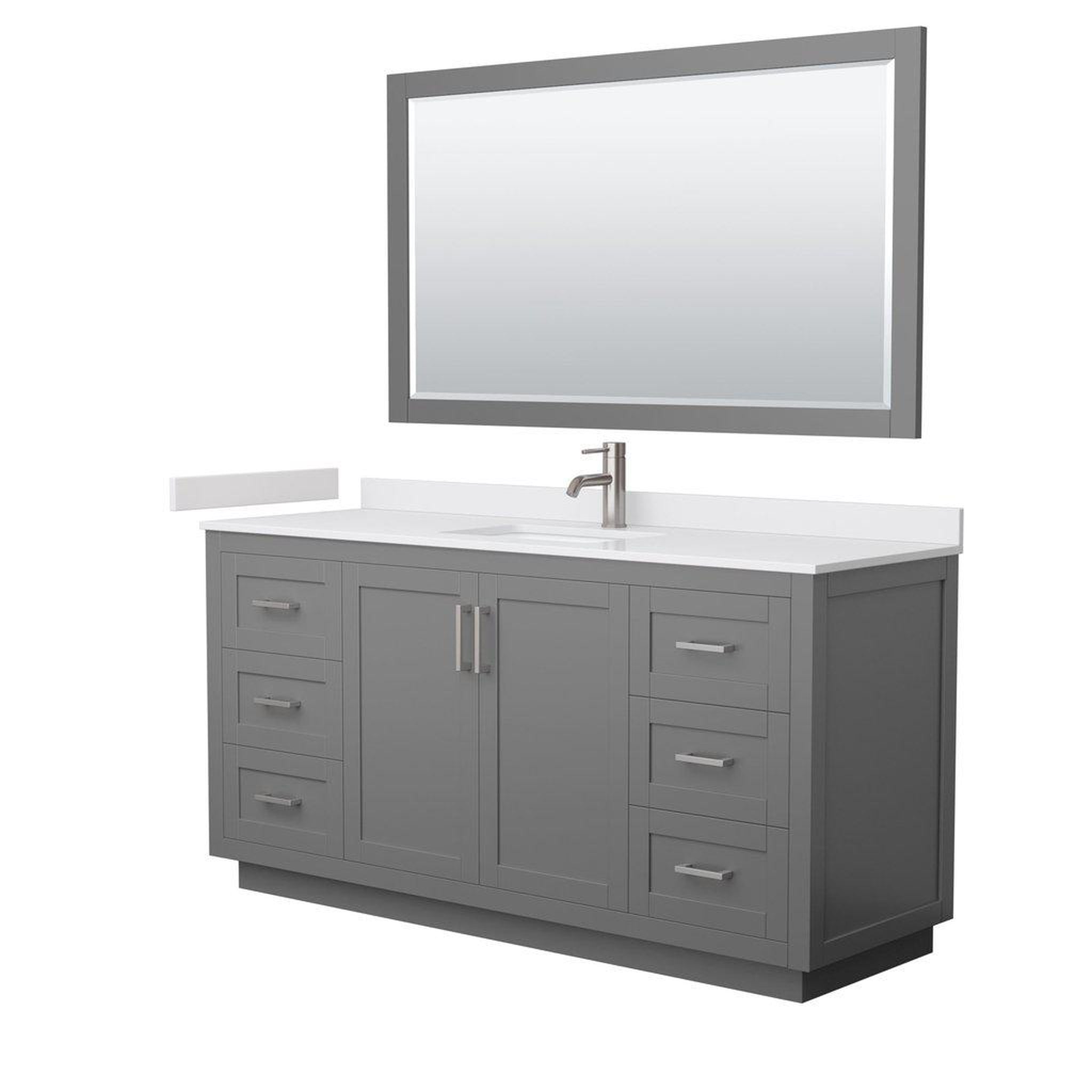 Wyndham Collection, Wyndham Collection Miranda 66" Single Bathroom Dark Gray Vanity Set With White Cultured Marble Countertop, Undermount Square Sink, 58" Mirror And Brushed Nickel Trim