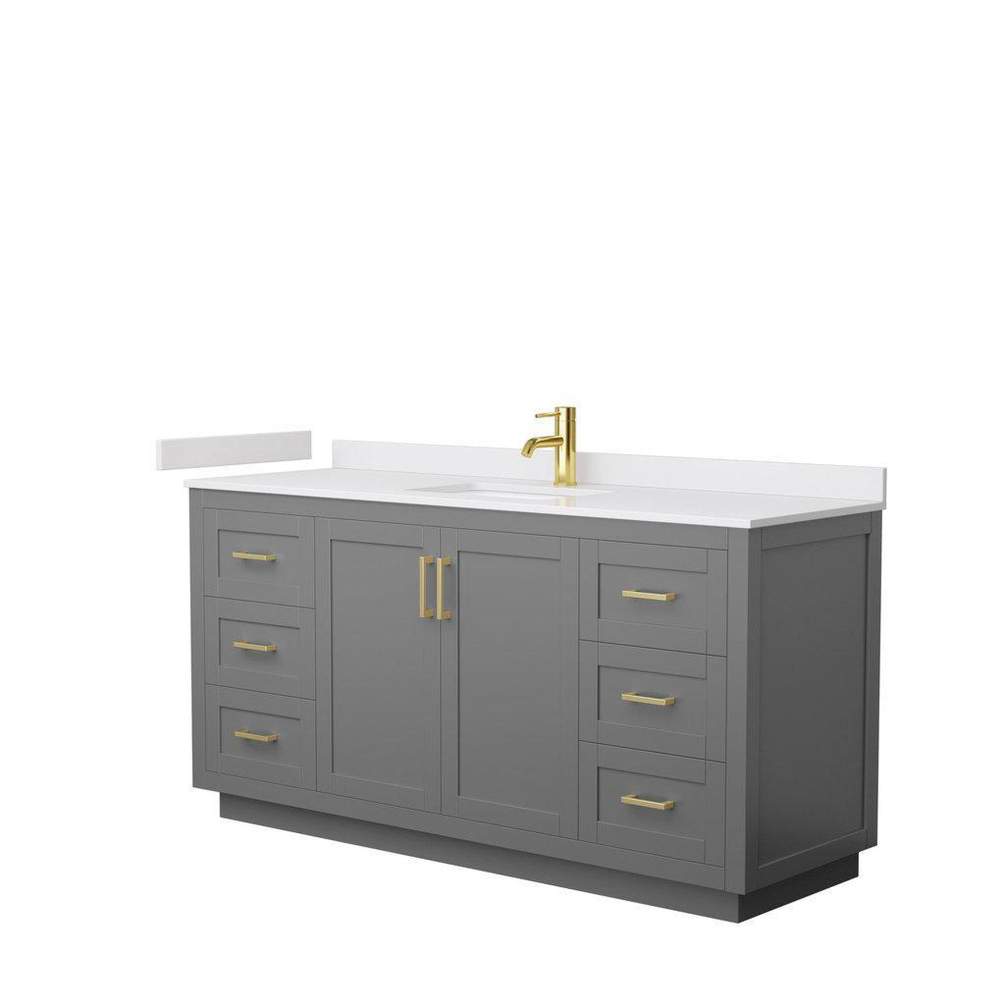 Wyndham Collection, Wyndham Collection Miranda 66" Single Bathroom Dark Gray Vanity Set With White Cultured Marble Countertop, Undermount Square Sink, And Brushed Gold Trim