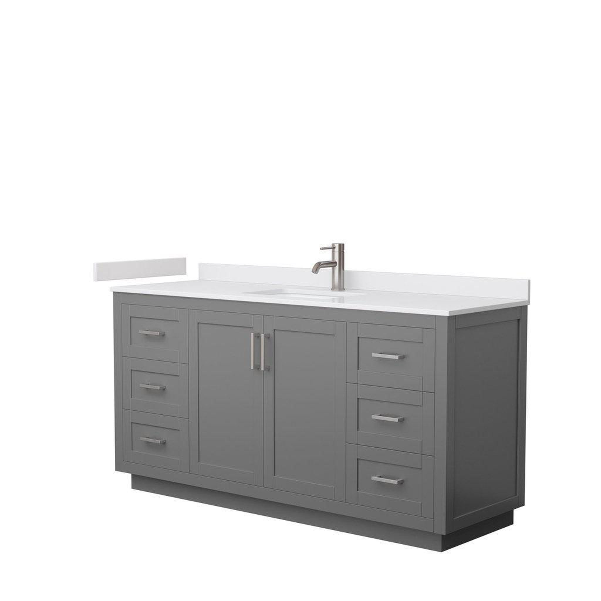 Wyndham Collection, Wyndham Collection Miranda 66" Single Bathroom Dark Gray Vanity Set With White Cultured Marble Countertop, Undermount Square Sink, And Brushed Nickel Trim