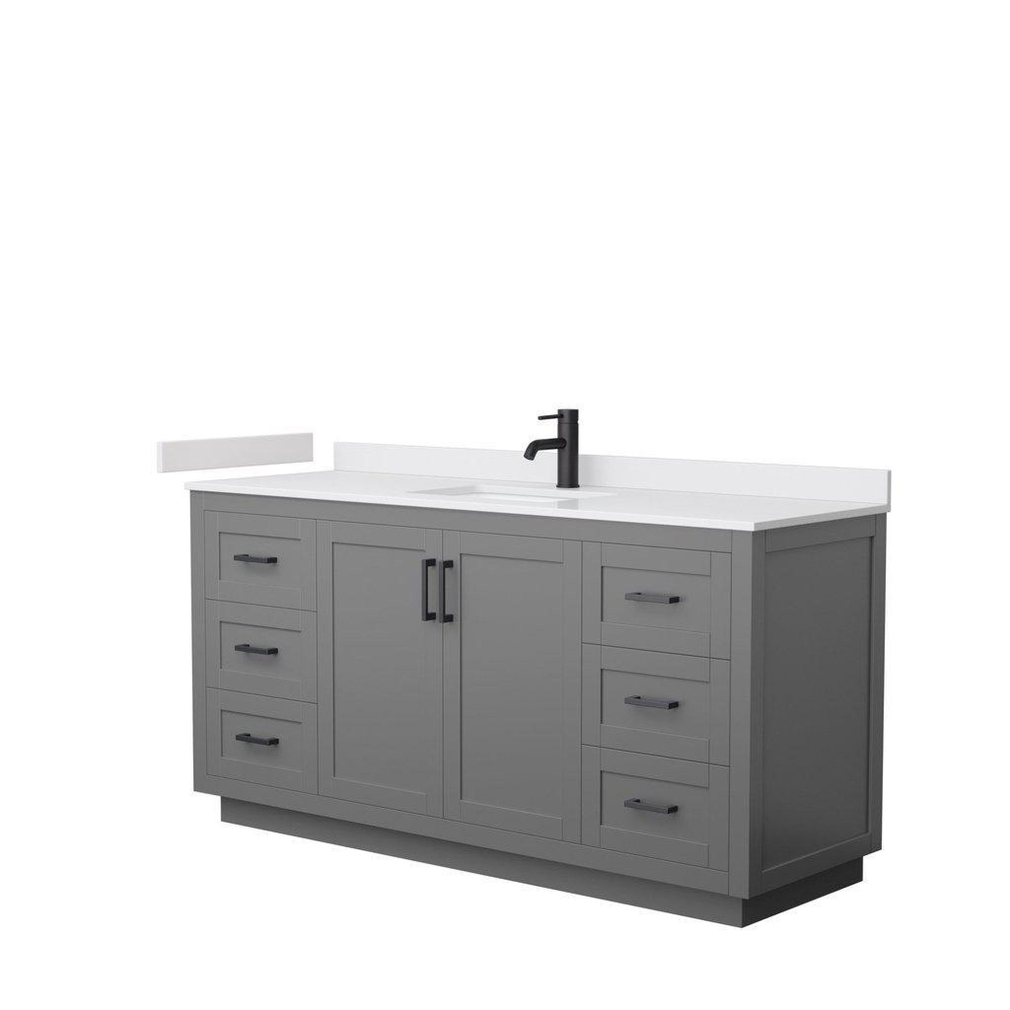 Wyndham Collection, Wyndham Collection Miranda 66" Single Bathroom Dark Gray Vanity Set With White Cultured Marble Countertop, Undermount Square Sink, And Matte Black Trim