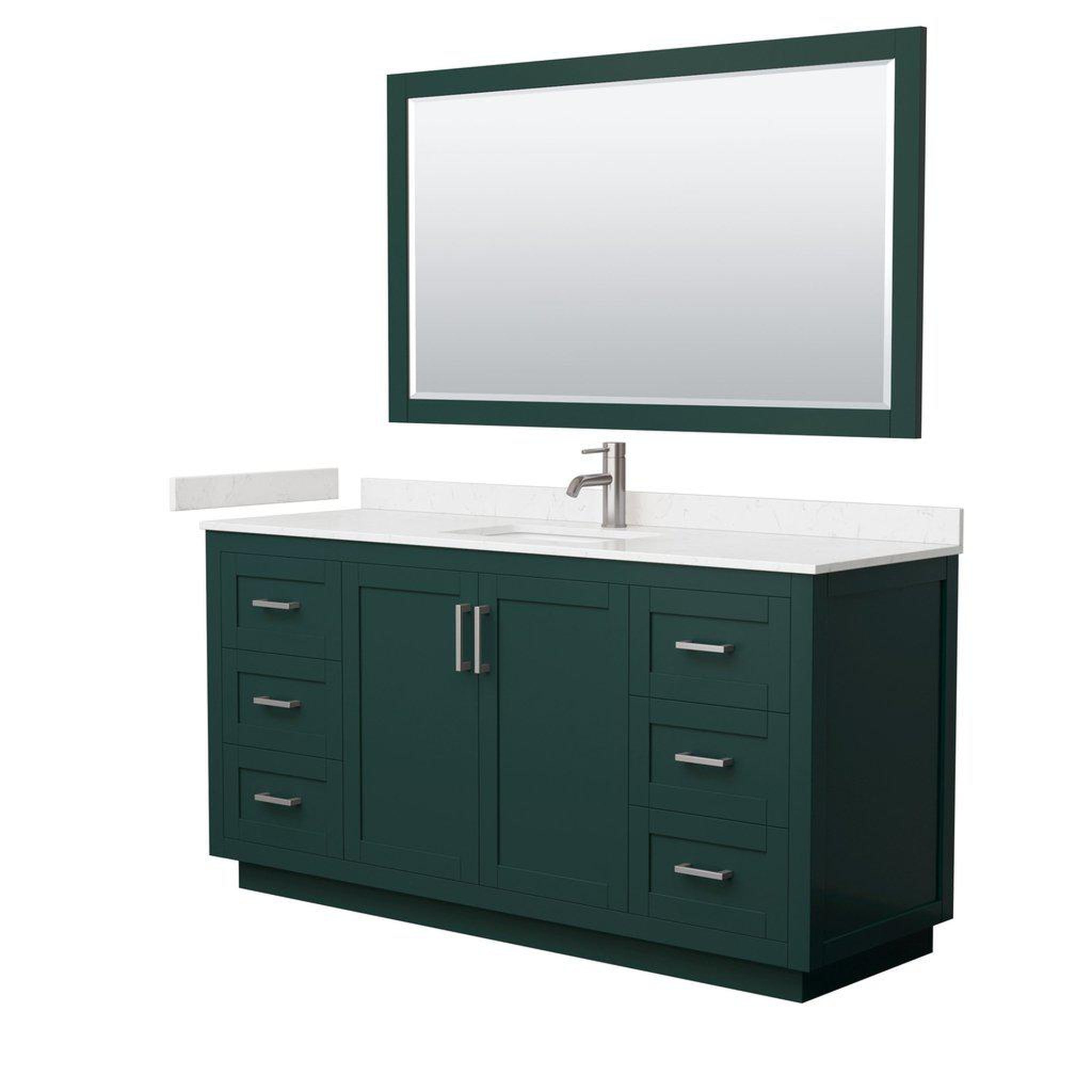 Wyndham Collection, Wyndham Collection Miranda 66" Single Bathroom Green Vanity Set With Light-Vein Carrara Cultured Marble Countertop, Undermount Square Sink, 58" Mirror And Brushed Nickel Trim