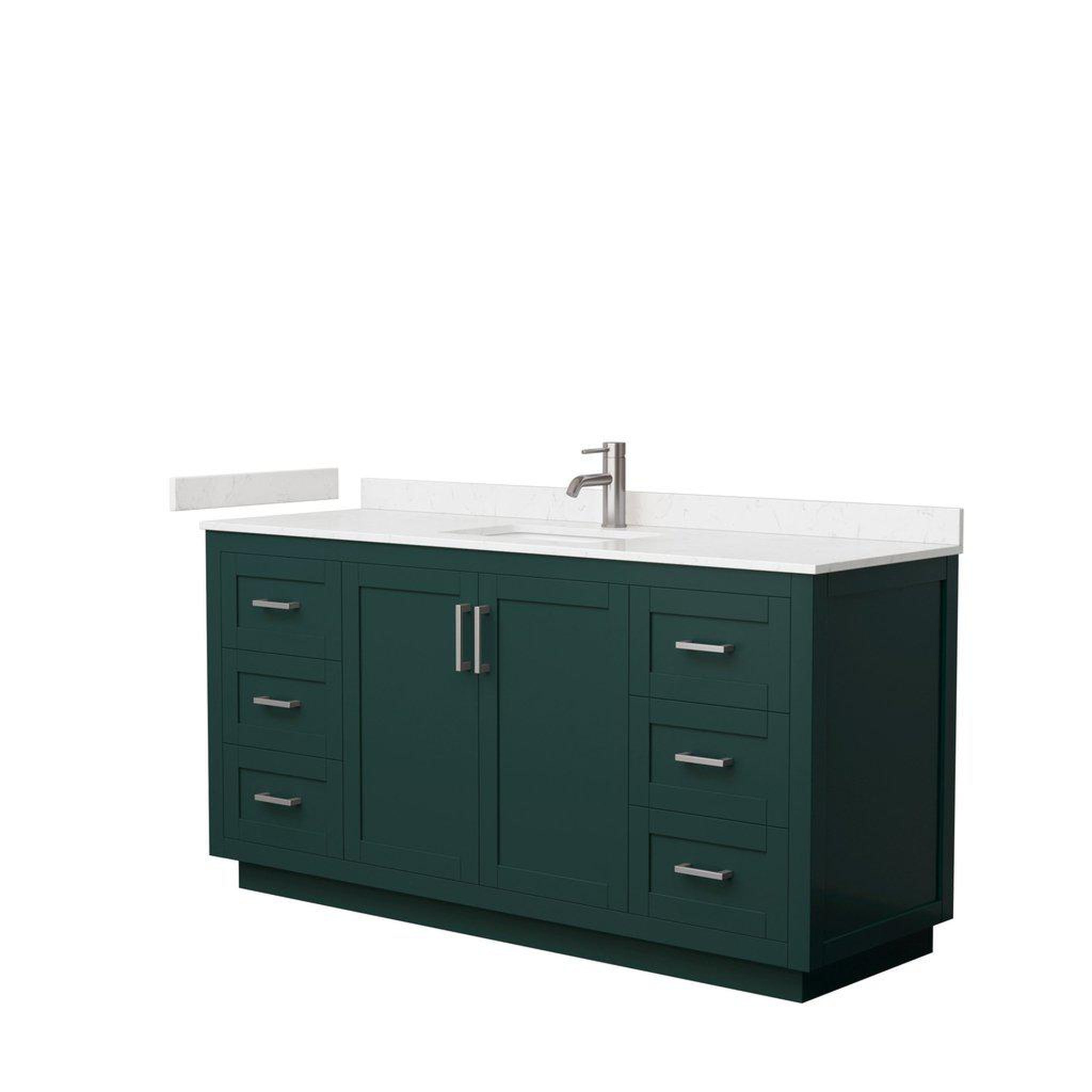 Wyndham Collection, Wyndham Collection Miranda 66" Single Bathroom Green Vanity Set With Light-Vein Carrara Cultured Marble Countertop, Undermount Square Sink, And Brushed Nickel Trim