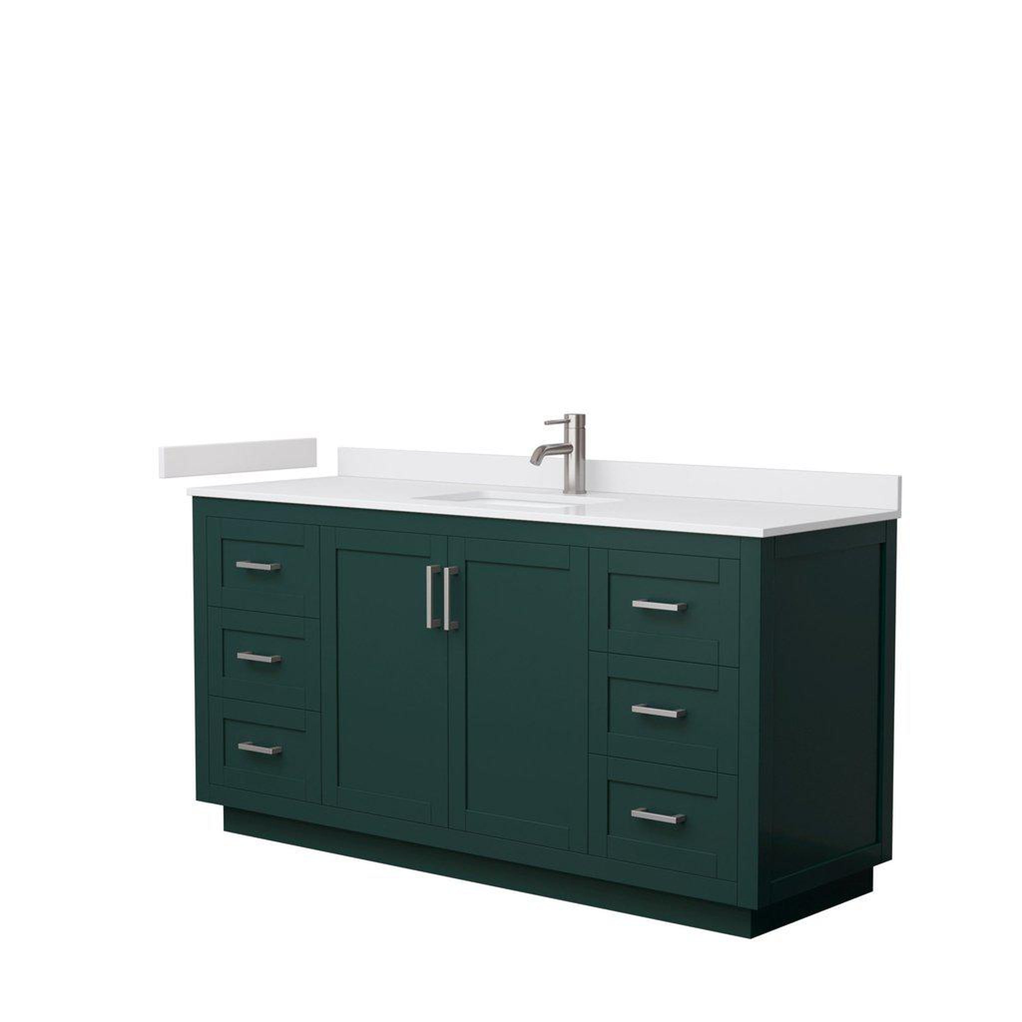 Wyndham Collection, Wyndham Collection Miranda 66" Single Bathroom Green Vanity Set With White Cultured Marble Countertop, Undermount Square Sink, And Brushed Nickel Trim