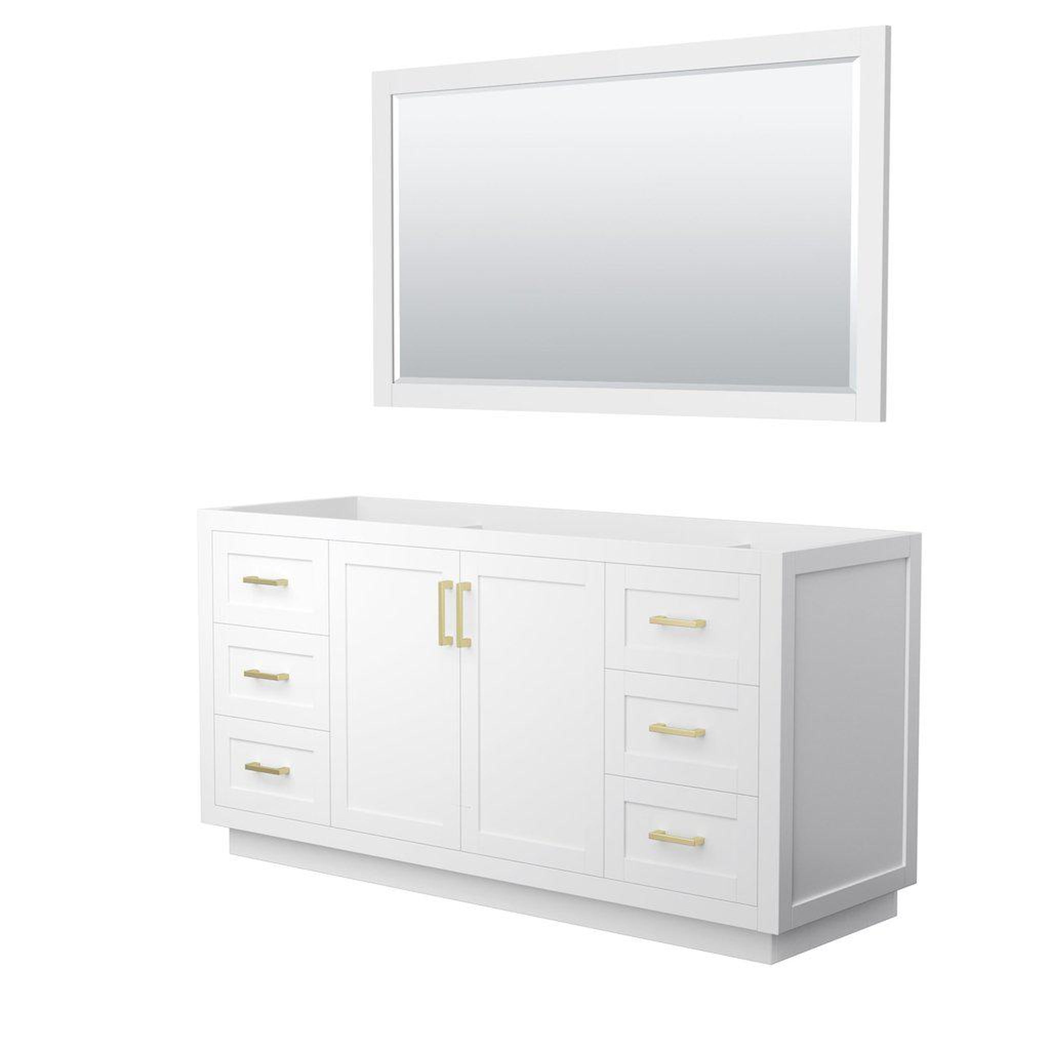 Wyndham Collection, Wyndham Collection Miranda 66" Single Bathroom White Vanity Set With 58" Mirror And Brushed Gold Trim