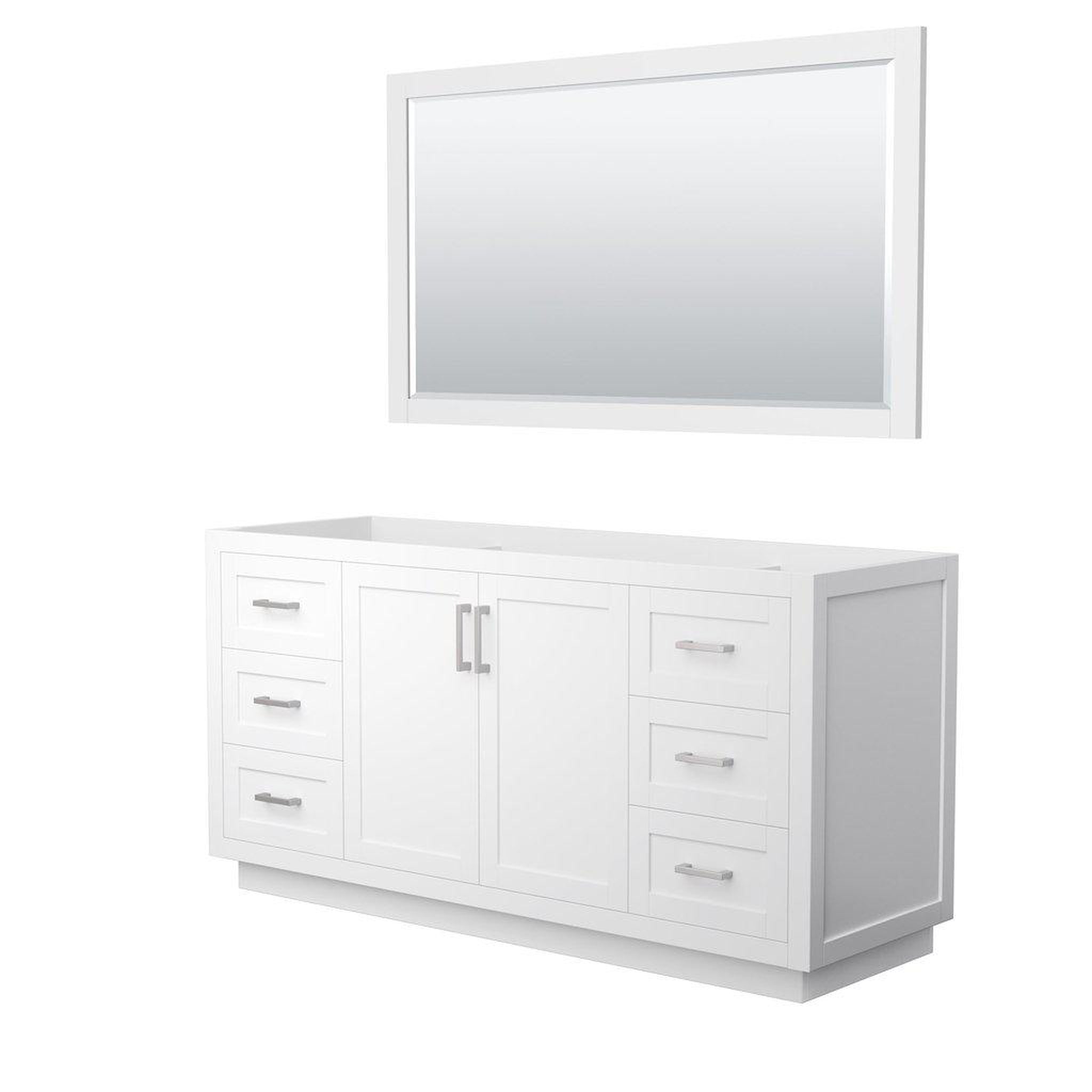 Wyndham Collection, Wyndham Collection Miranda 66" Single Bathroom White Vanity Set With 58" Mirror And Brushed Nickel Trim