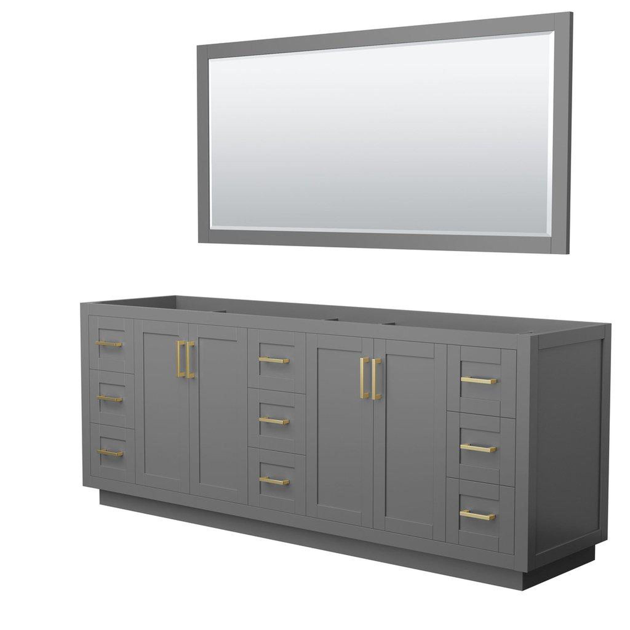 Wyndham Collection, Wyndham Collection Miranda 84" Double Bathroom Dark Gray Vanity Set With 70" Mirror And Brushed Gold Trim