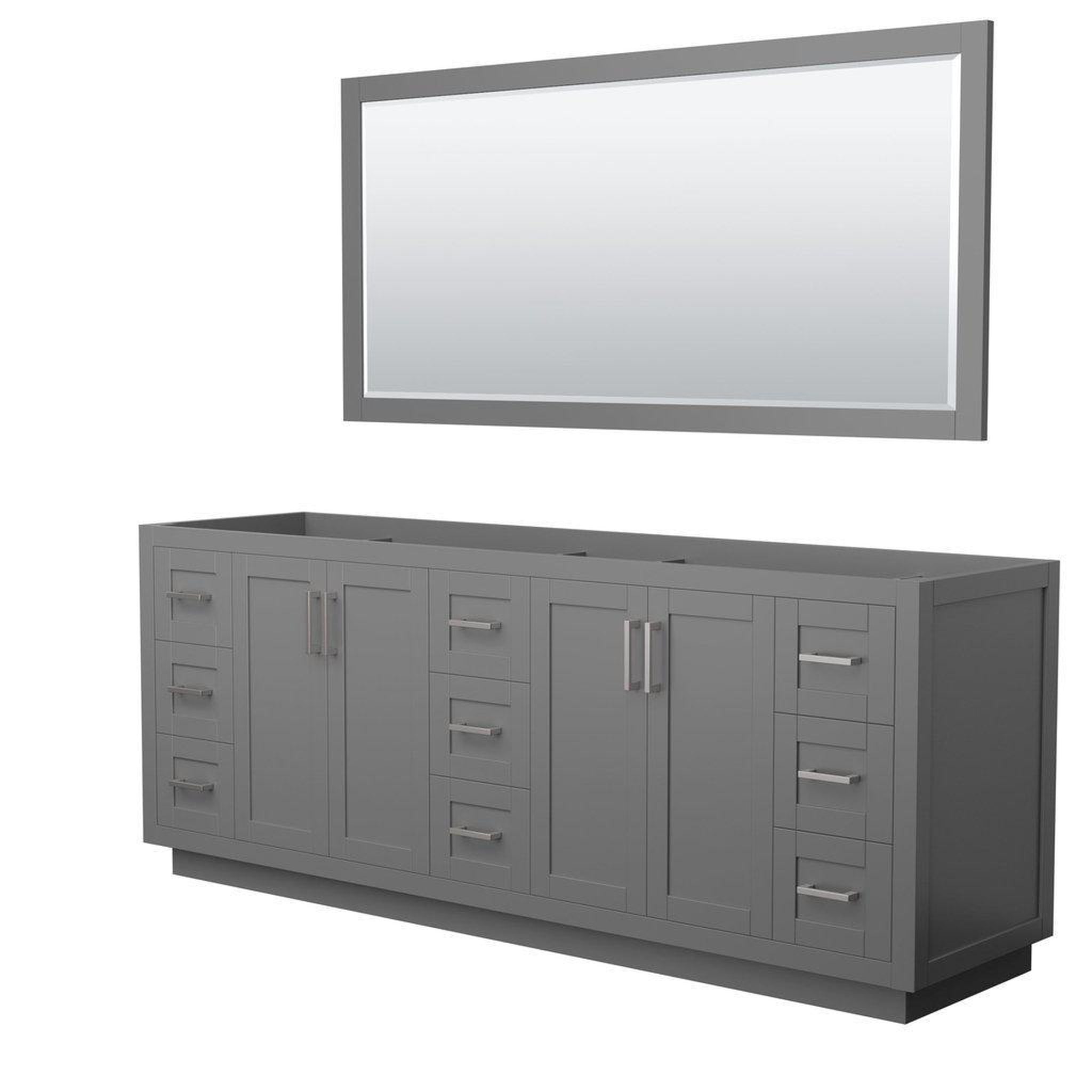 Wyndham Collection, Wyndham Collection Miranda 84" Double Bathroom Dark Gray Vanity Set With 70" Mirror And Brushed Nickel Trim