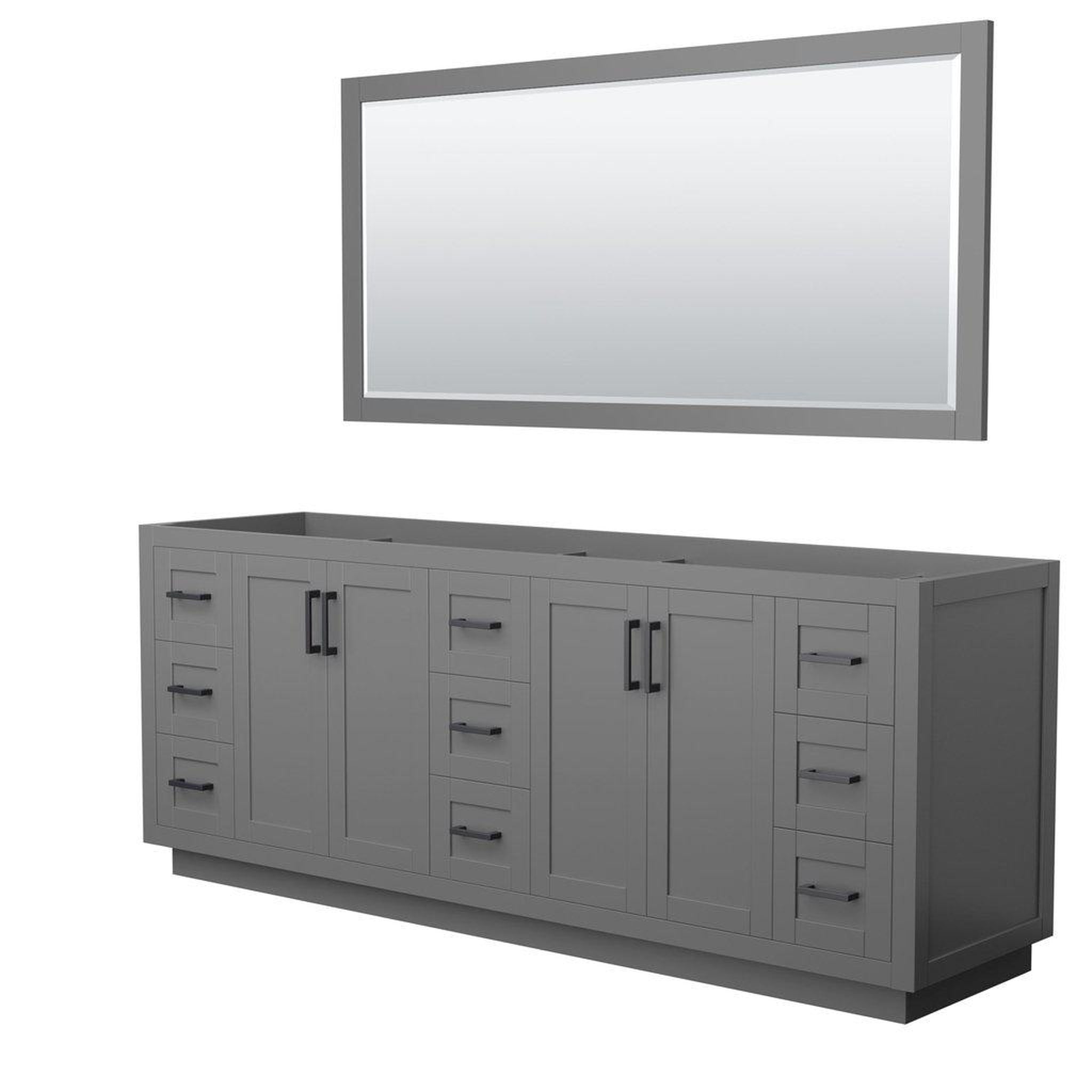 Wyndham Collection, Wyndham Collection Miranda 84" Double Bathroom Dark Gray Vanity Set With 70" Mirror And Matte Black Trim