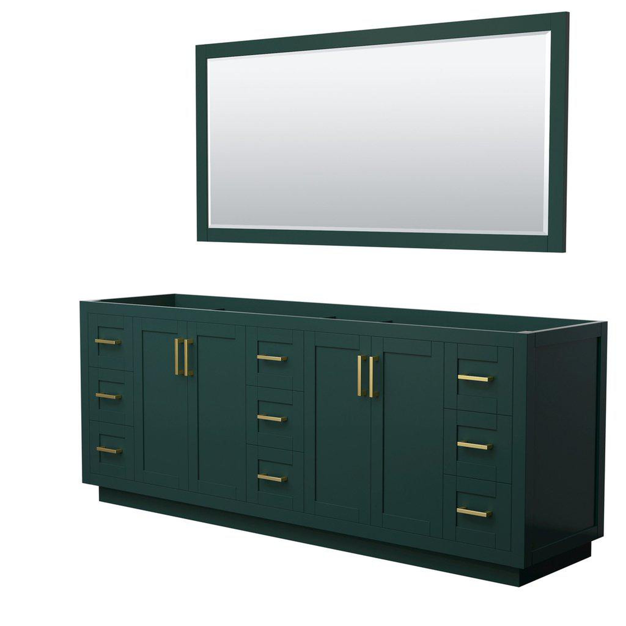 Wyndham Collection, Wyndham Collection Miranda 84" Double Bathroom Green Vanity Set With 70" Mirror And Brushed Gold Trim