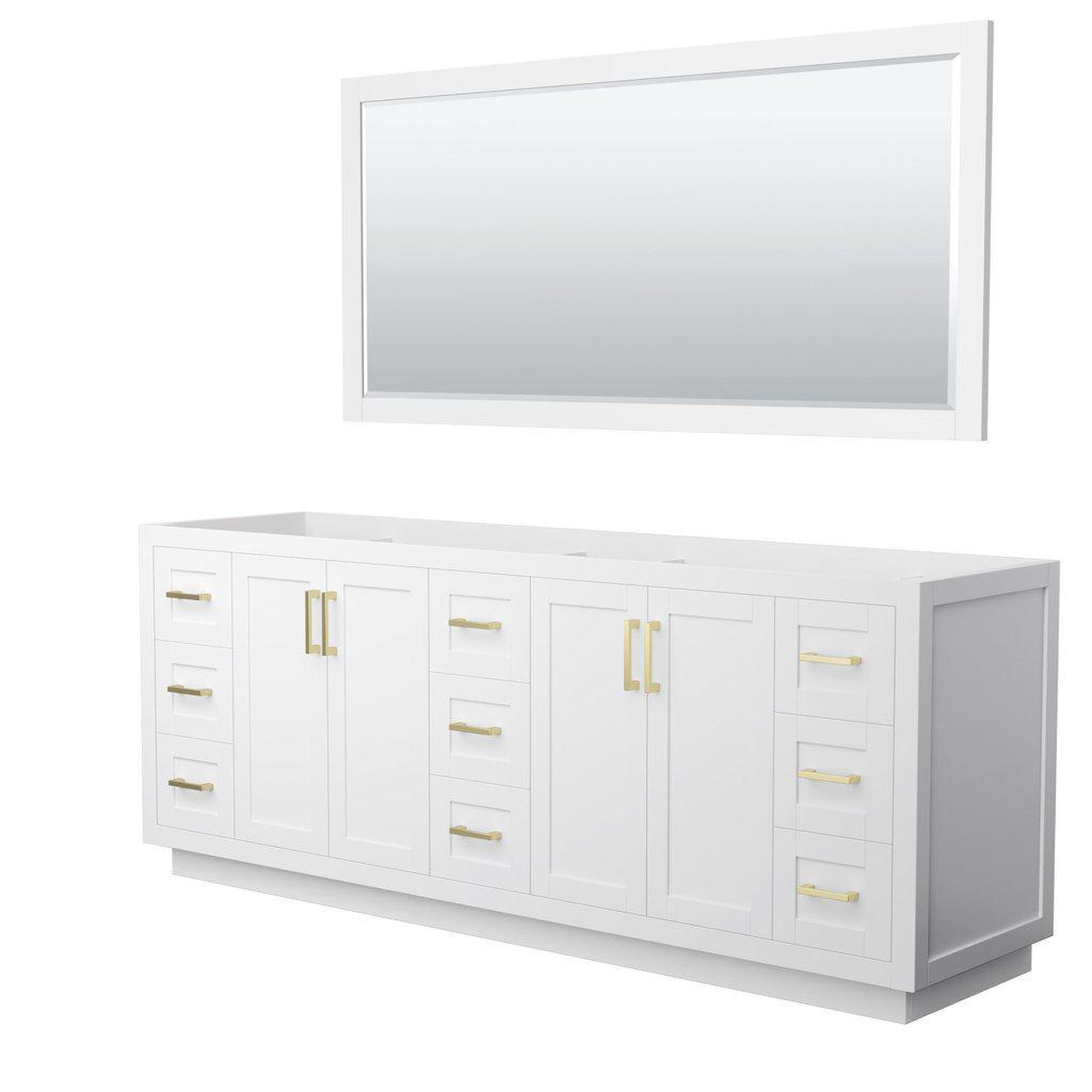 Wyndham Collection, Wyndham Collection Miranda 84" Double Bathroom White Vanity Set With 70" Mirror And Brushed Gold Trim