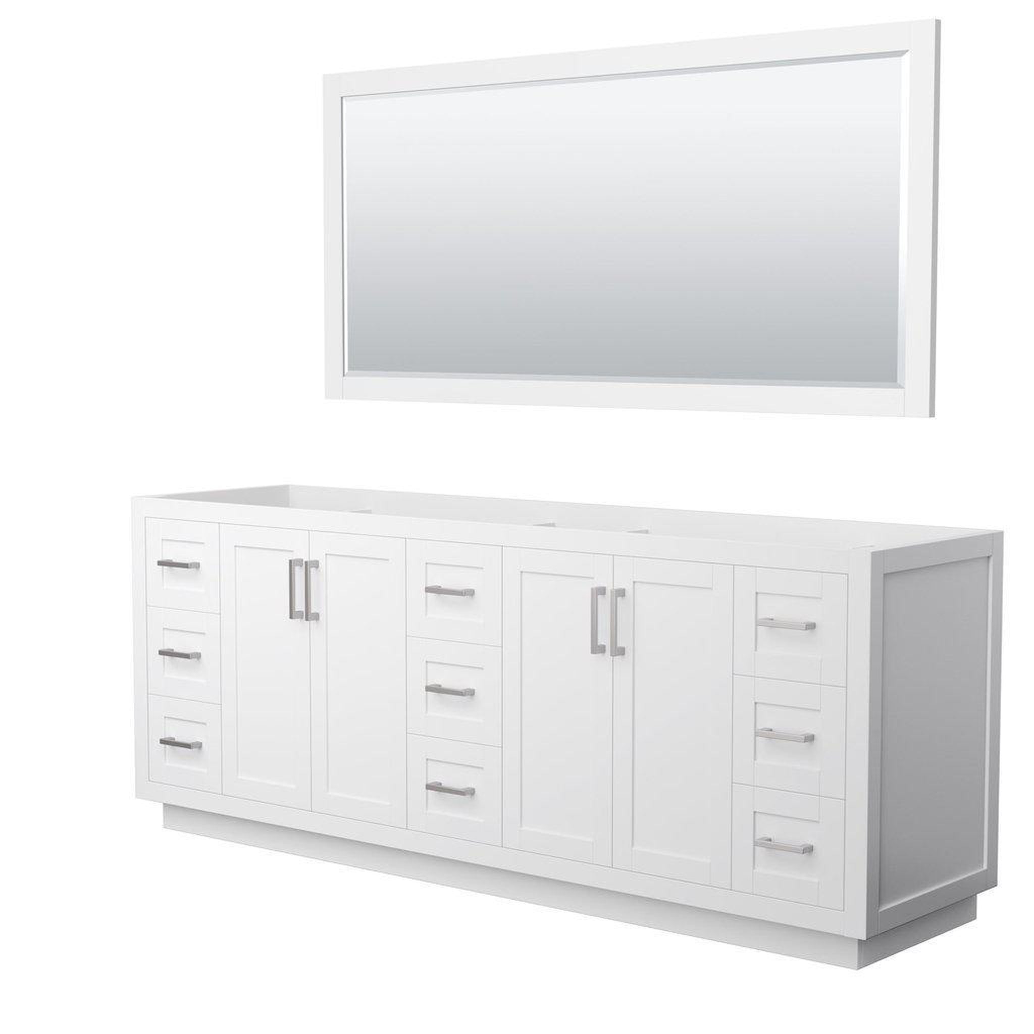 Wyndham Collection, Wyndham Collection Miranda 84" Double Bathroom White Vanity Set With 70" Mirror And Brushed Nickel Trim