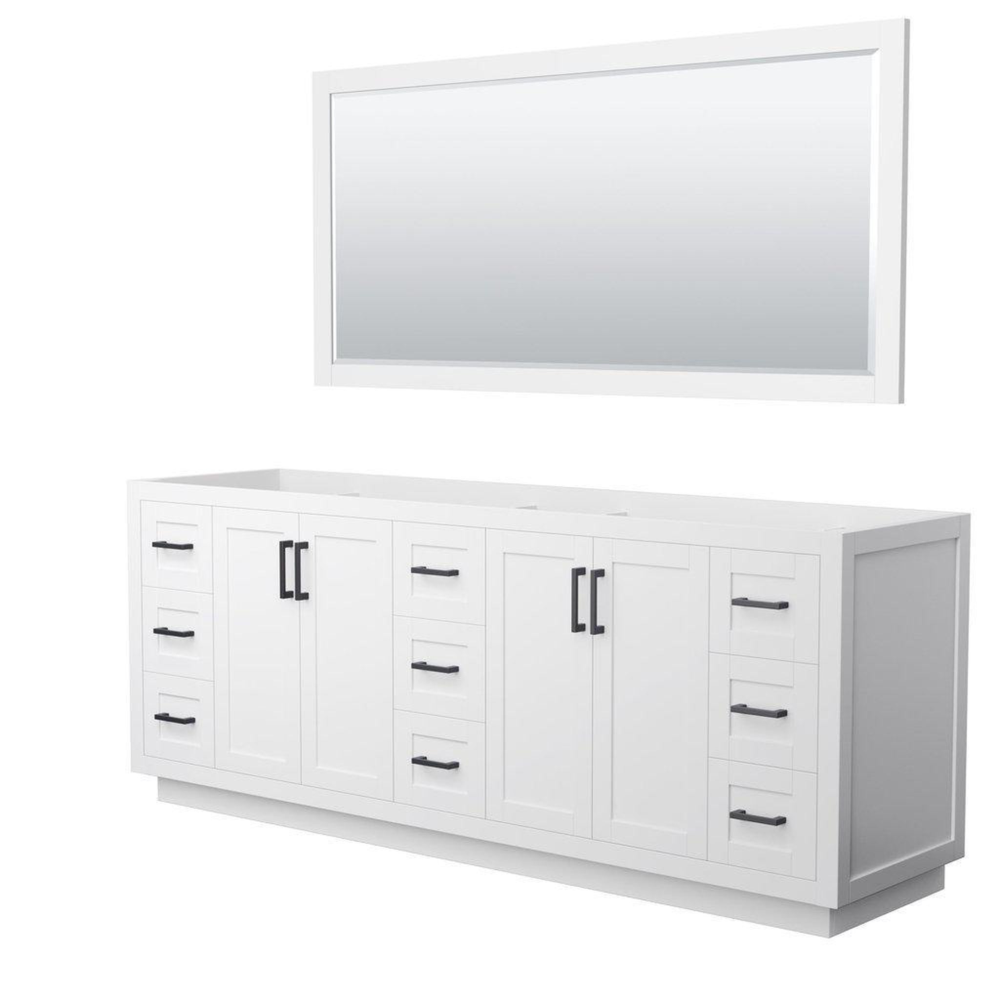 Wyndham Collection, Wyndham Collection Miranda 84" Double Bathroom White Vanity Set With 70" Mirror And Matte Black Trim