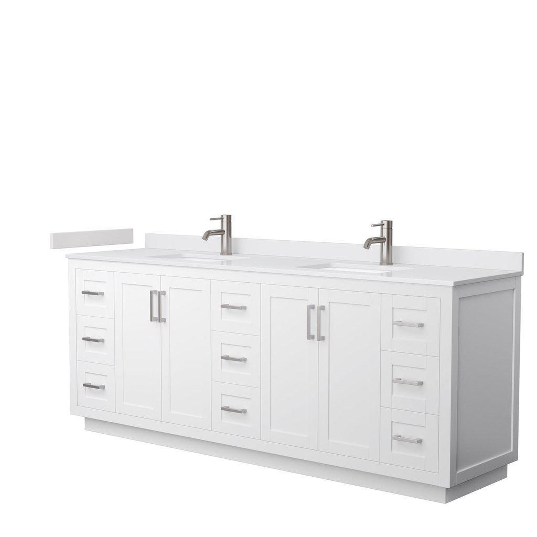 Wyndham Collection, Wyndham Collection Miranda 84" Double Bathroom White Vanity Set With White Cultured Marble Countertop, Undermount Square Sink, And Brushed Nickel Trim