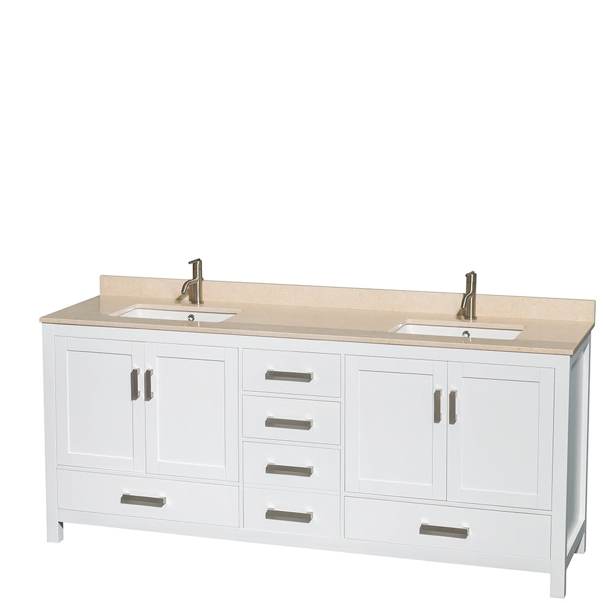 Wyndham Collection, Wyndham Collection Sheffield 80" Double Bathroom Vanity in White, Ivory Marble Countertop, Undermount Square Sinks, and No Mirror