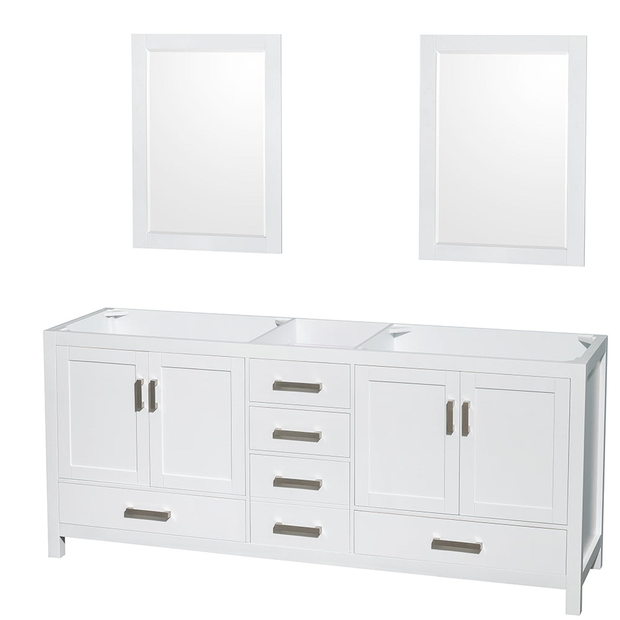 Wyndham Collection, Wyndham Collection Sheffield 80" Double Bathroom Vanity in White, No Countertop, No Sinks, and 24" Mirror