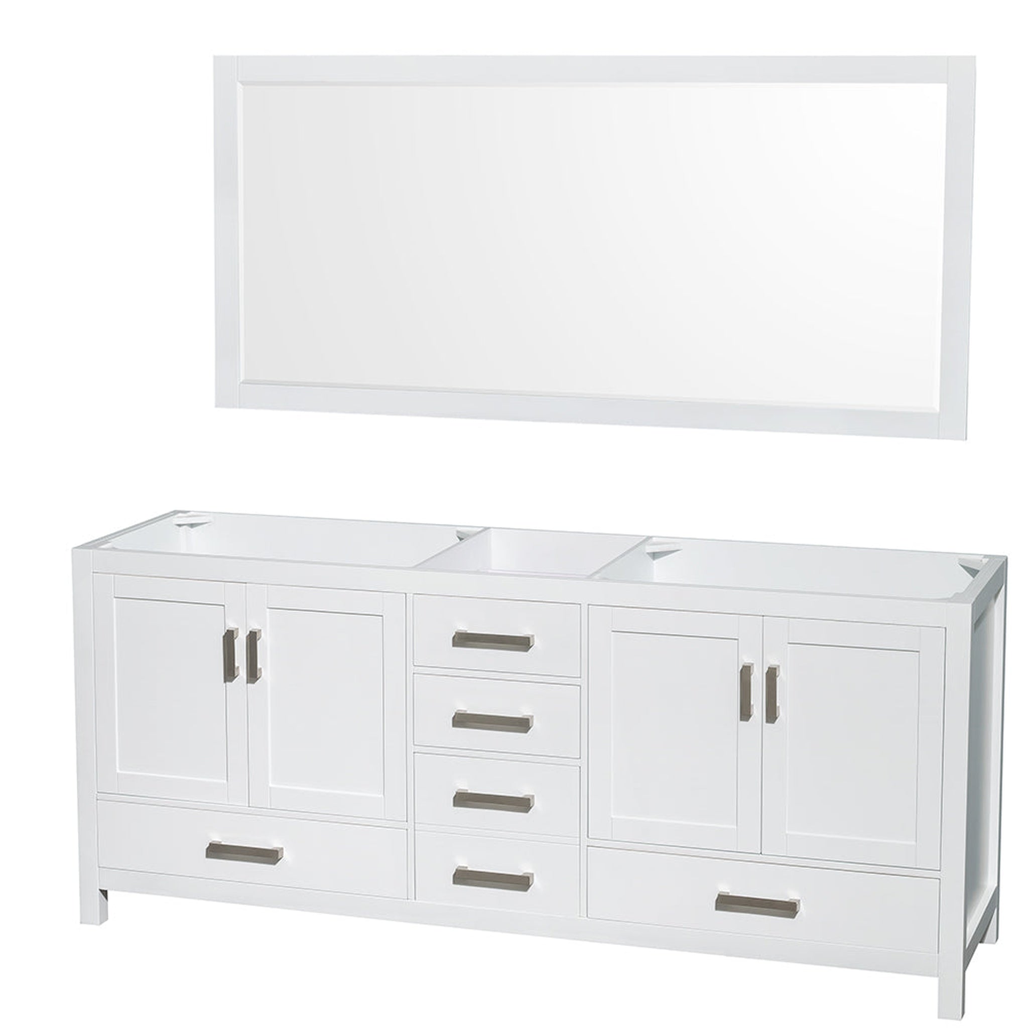 Wyndham Collection, Wyndham Collection Sheffield 80" Double Bathroom Vanity in White, No Countertop, No Sinks, and 70" Mirror