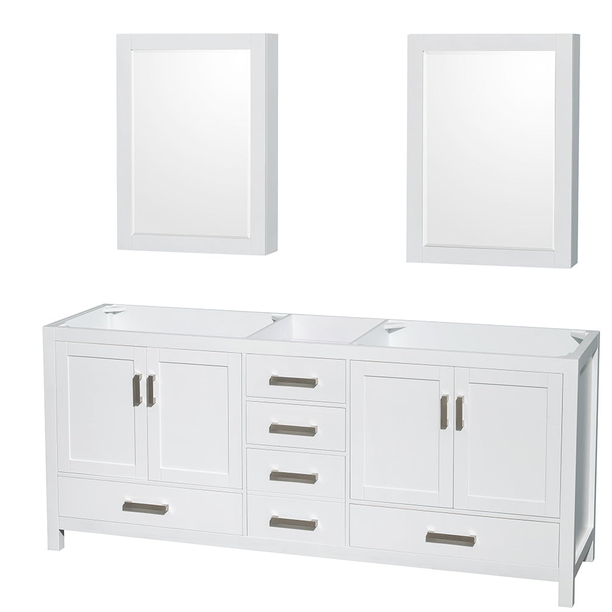 Wyndham Collection, Wyndham Collection Sheffield 80" Double Bathroom Vanity in White, No Countertop, No Sinks, and Medicine Cabinet