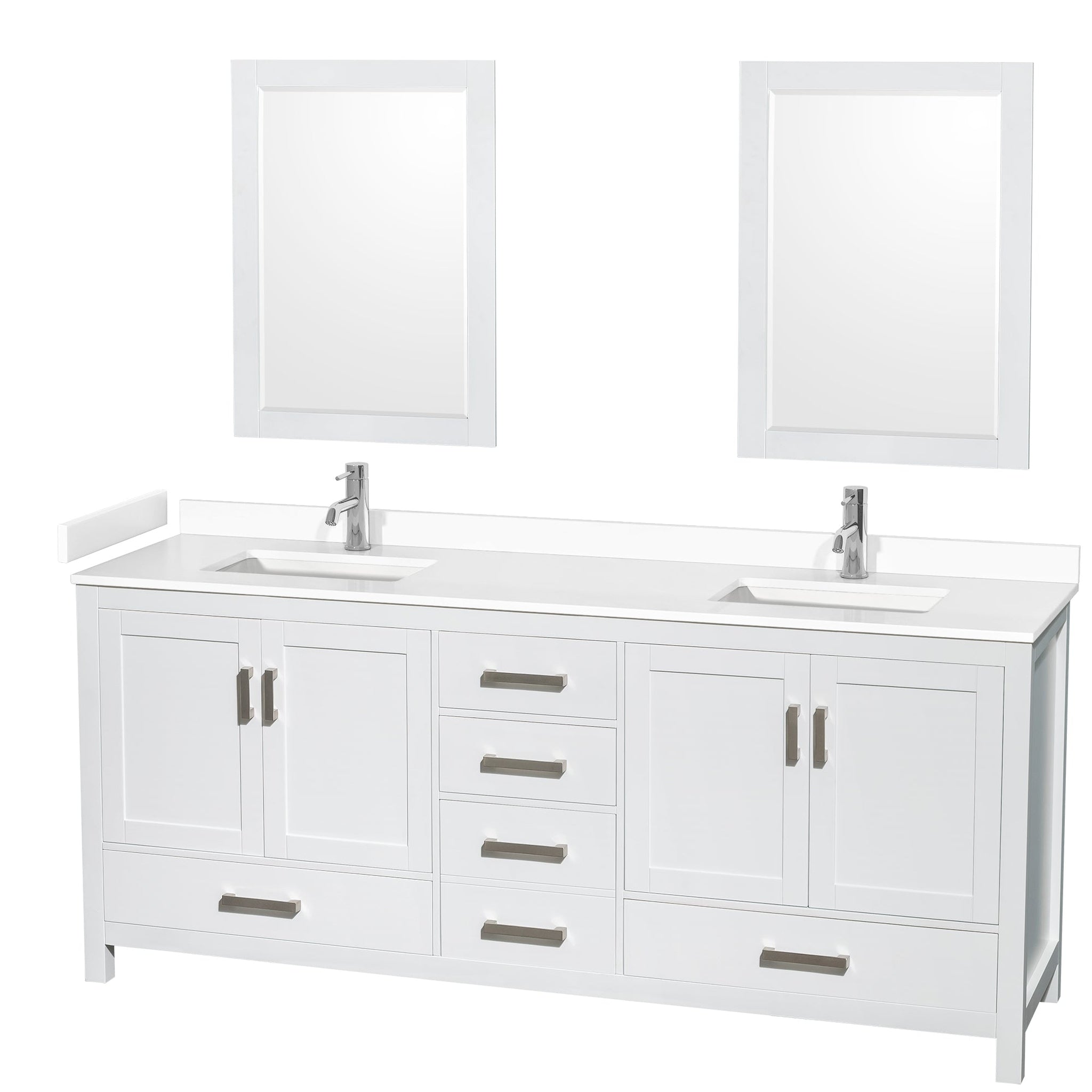 Wyndham Collection, Wyndham Collection Sheffield 80" Double Bathroom Vanity in White, White Cultured Marble Countertop, Undermount Square Sinks, 24" Mirror