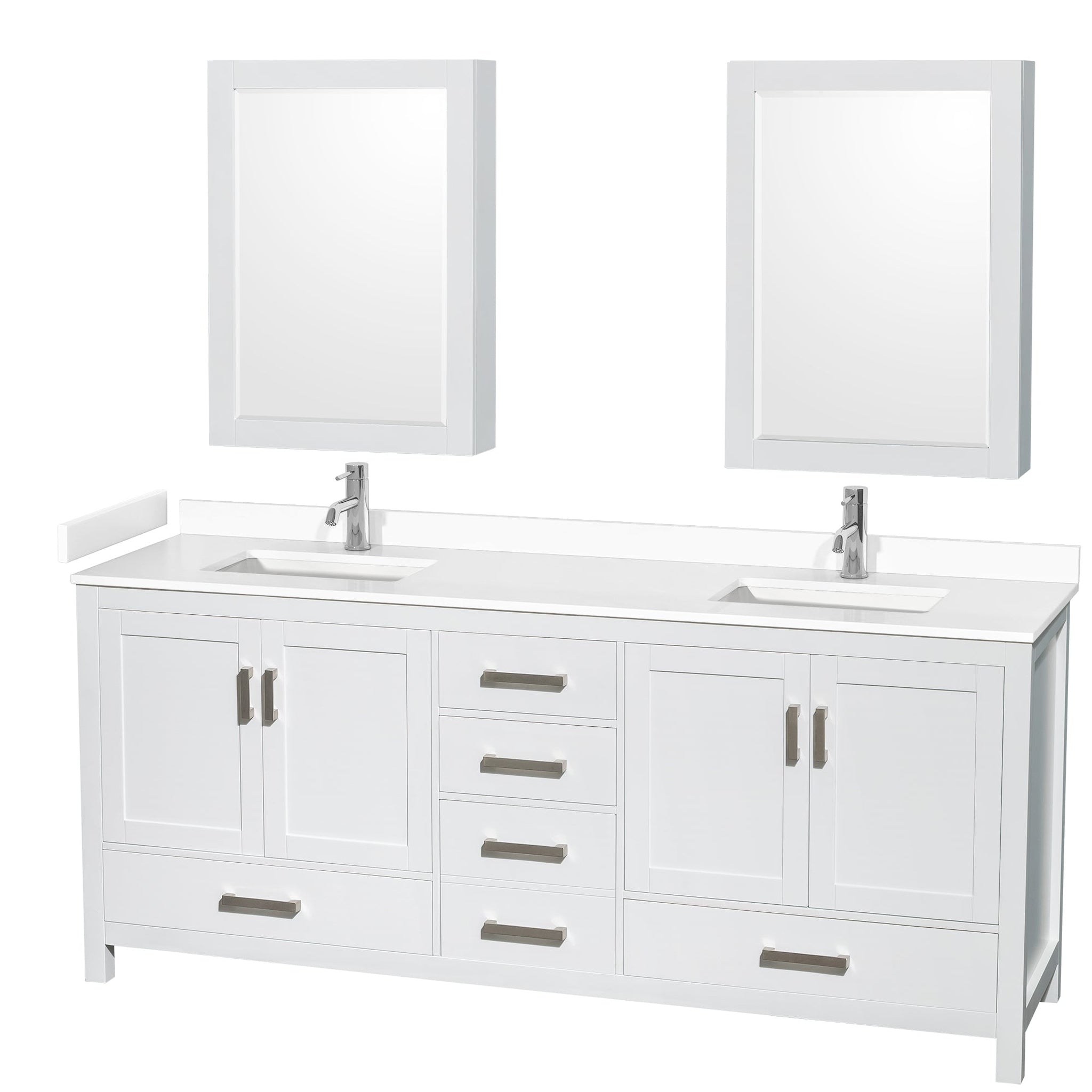 Wyndham Collection, Wyndham Collection Sheffield 80" Double Bathroom Vanity in White, White Cultured Marble Countertop, Undermount Square Sinks, Medicine Cabinet