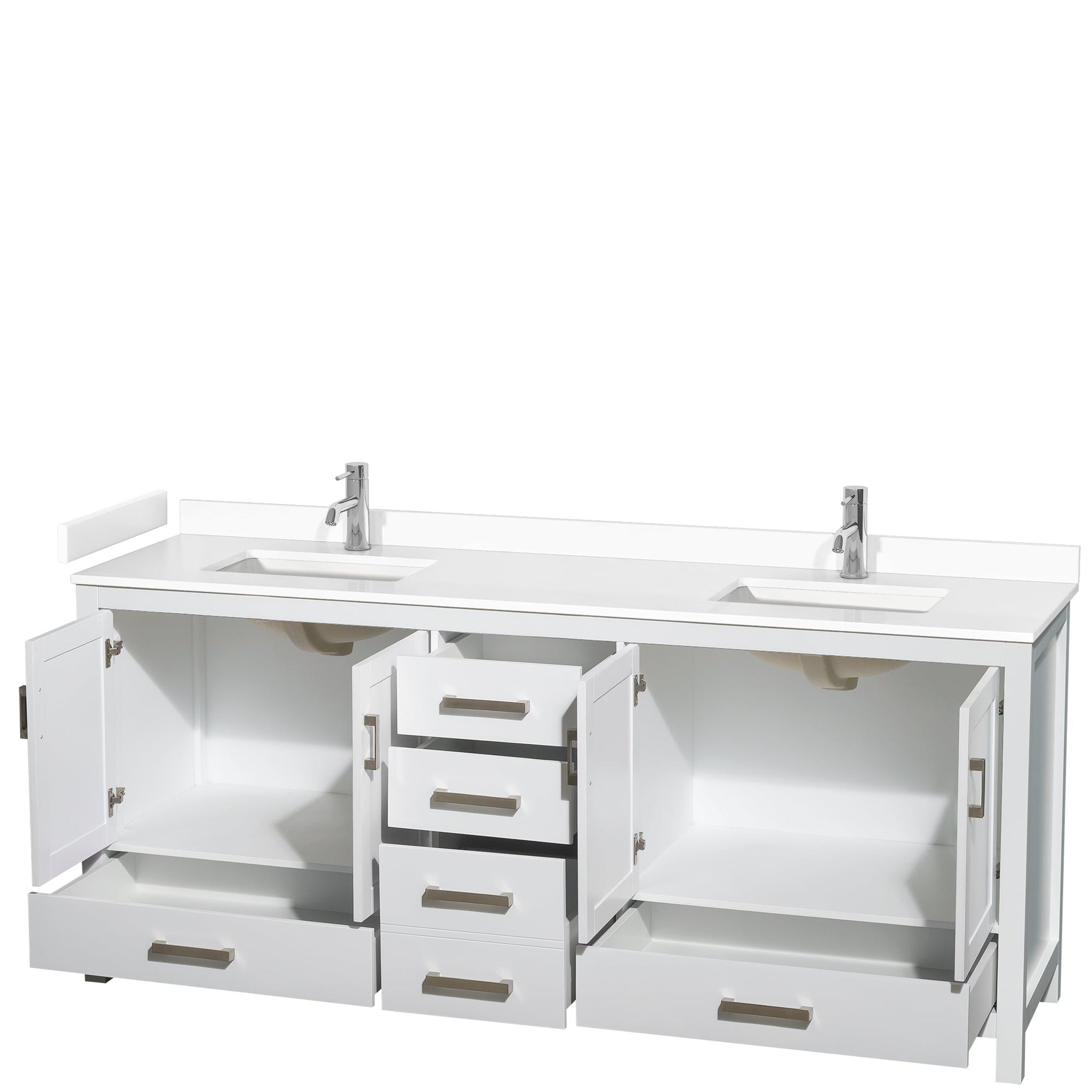 Wyndham Collection, Wyndham Collection Sheffield 80" Double Bathroom Vanity in White, White Cultured Marble Countertop, Undermount Square Sinks, No Mirror