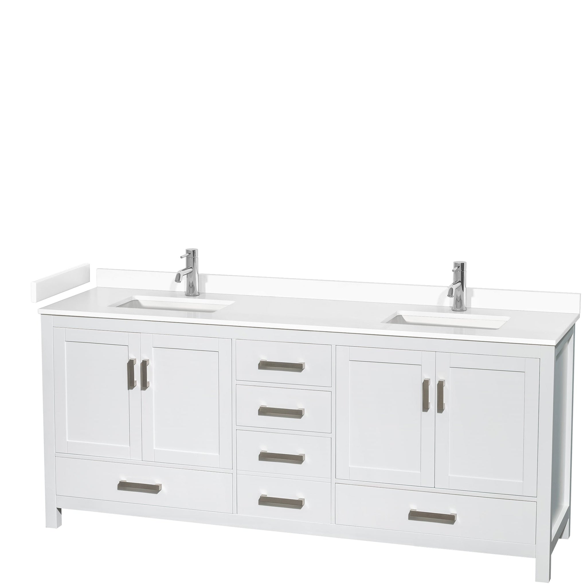 Wyndham Collection, Wyndham Collection Sheffield 80" Double Bathroom Vanity in White, White Cultured Marble Countertop, Undermount Square Sinks, No Mirror