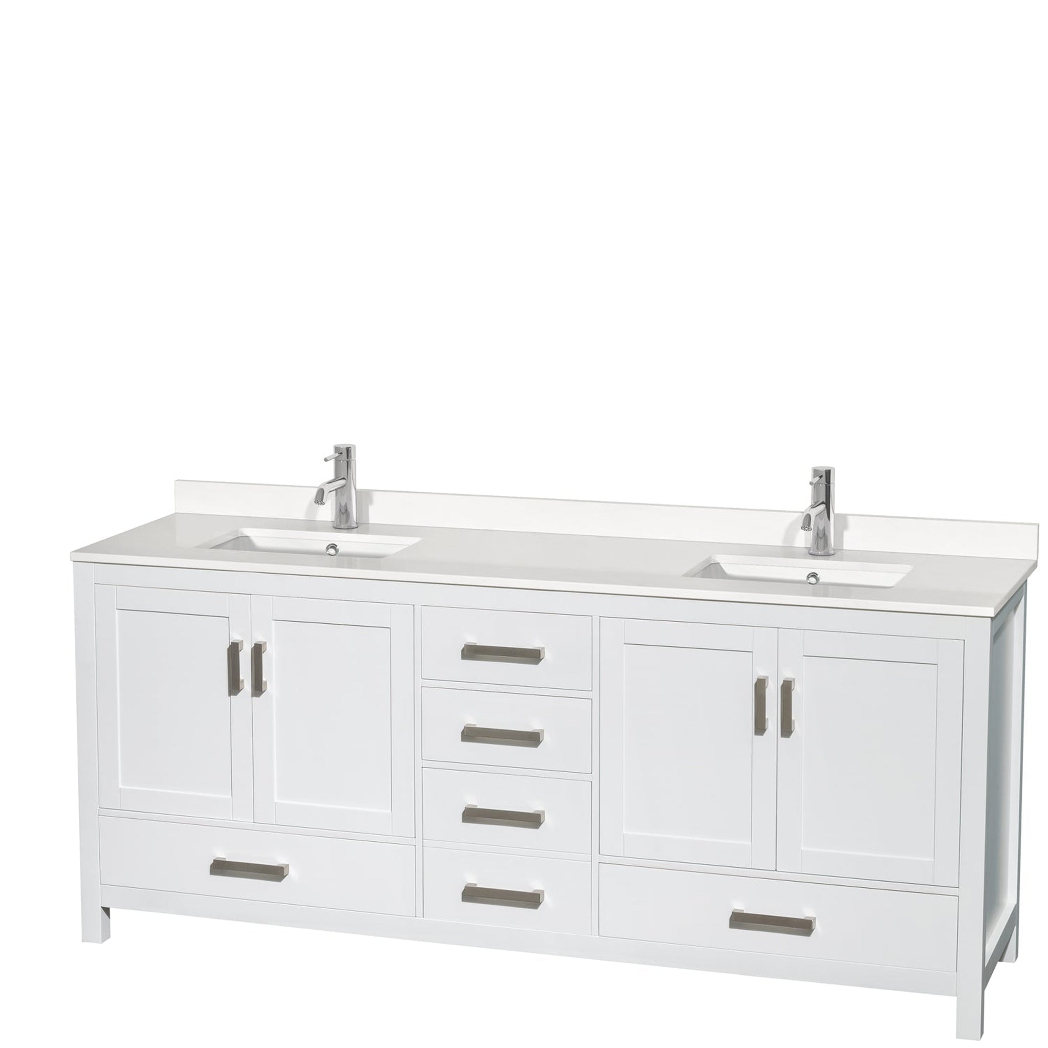 Wyndham Collection, Wyndham Collection Sheffield 80" Double Bathroom Vanity in White, White Quartz Countertop, Undermount Square Sinks, No Mirror